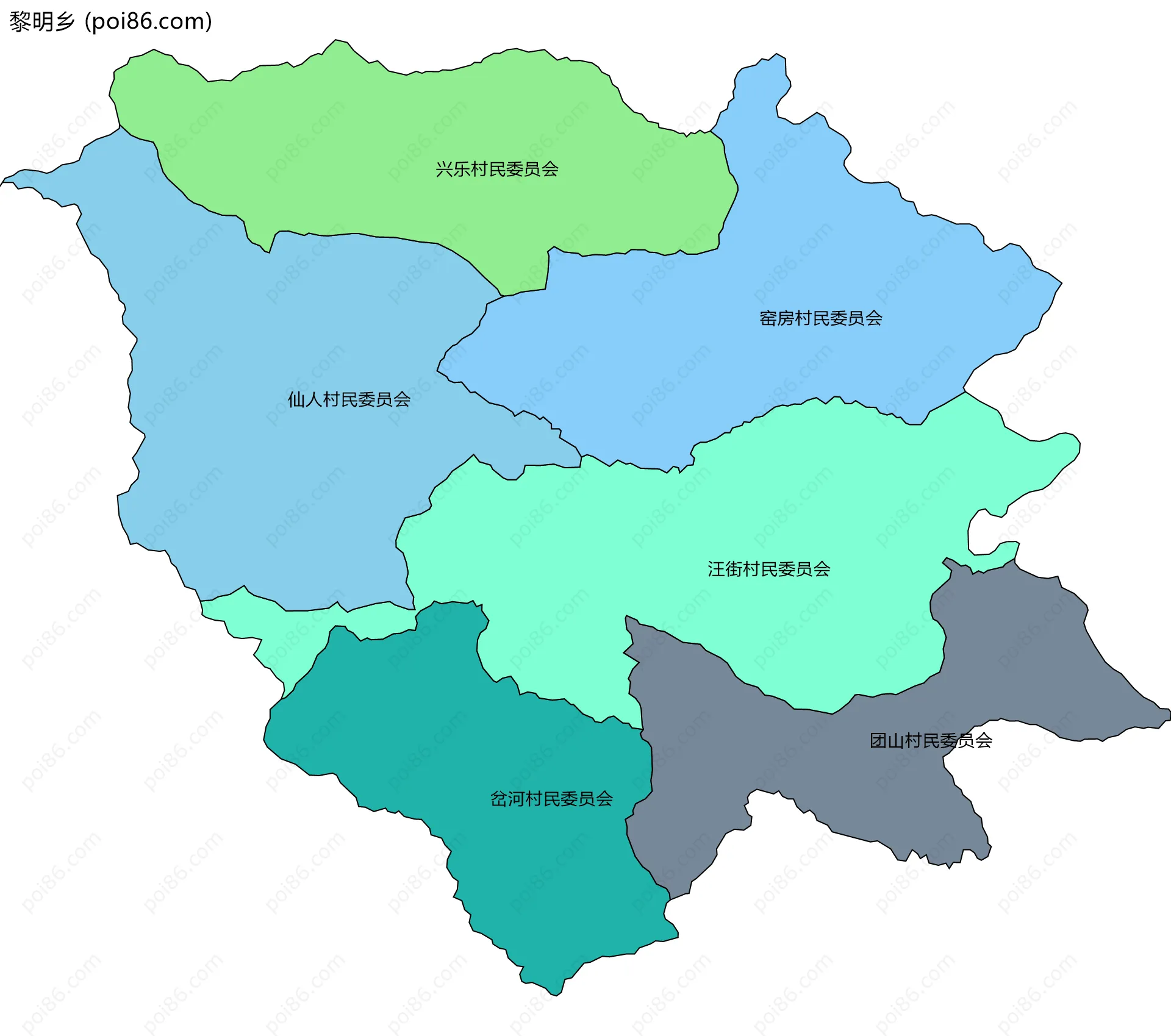 黎明乡边界地图(五级行政区划)