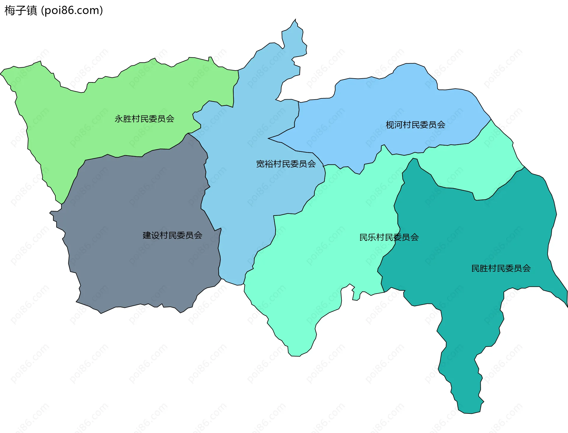 梅子镇边界地图(五级行政区划)
