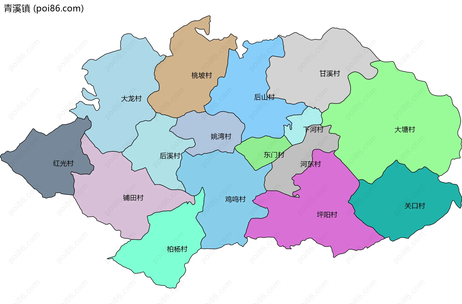 青溪镇边界地图(五级行政区划)