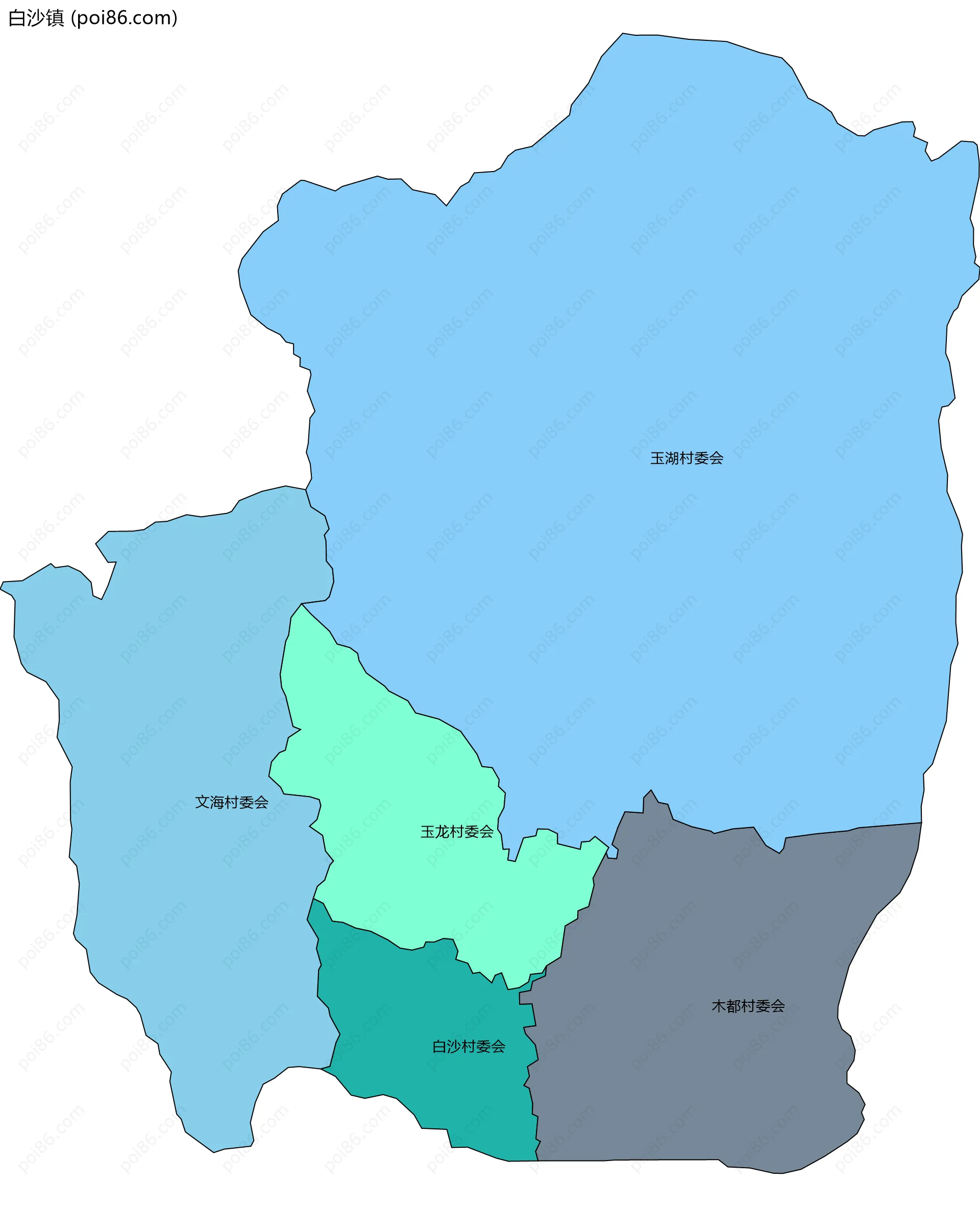 白沙镇边界地图(五级行政区划)