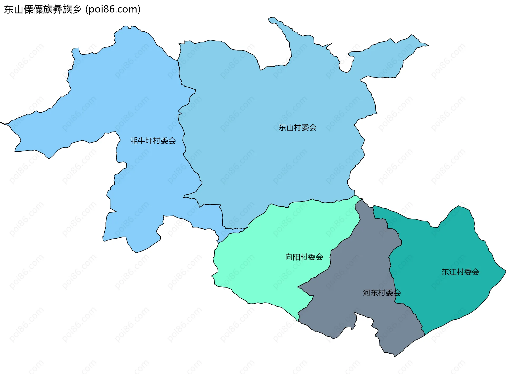 东山傈僳族彝族乡边界地图(五级行政区划)