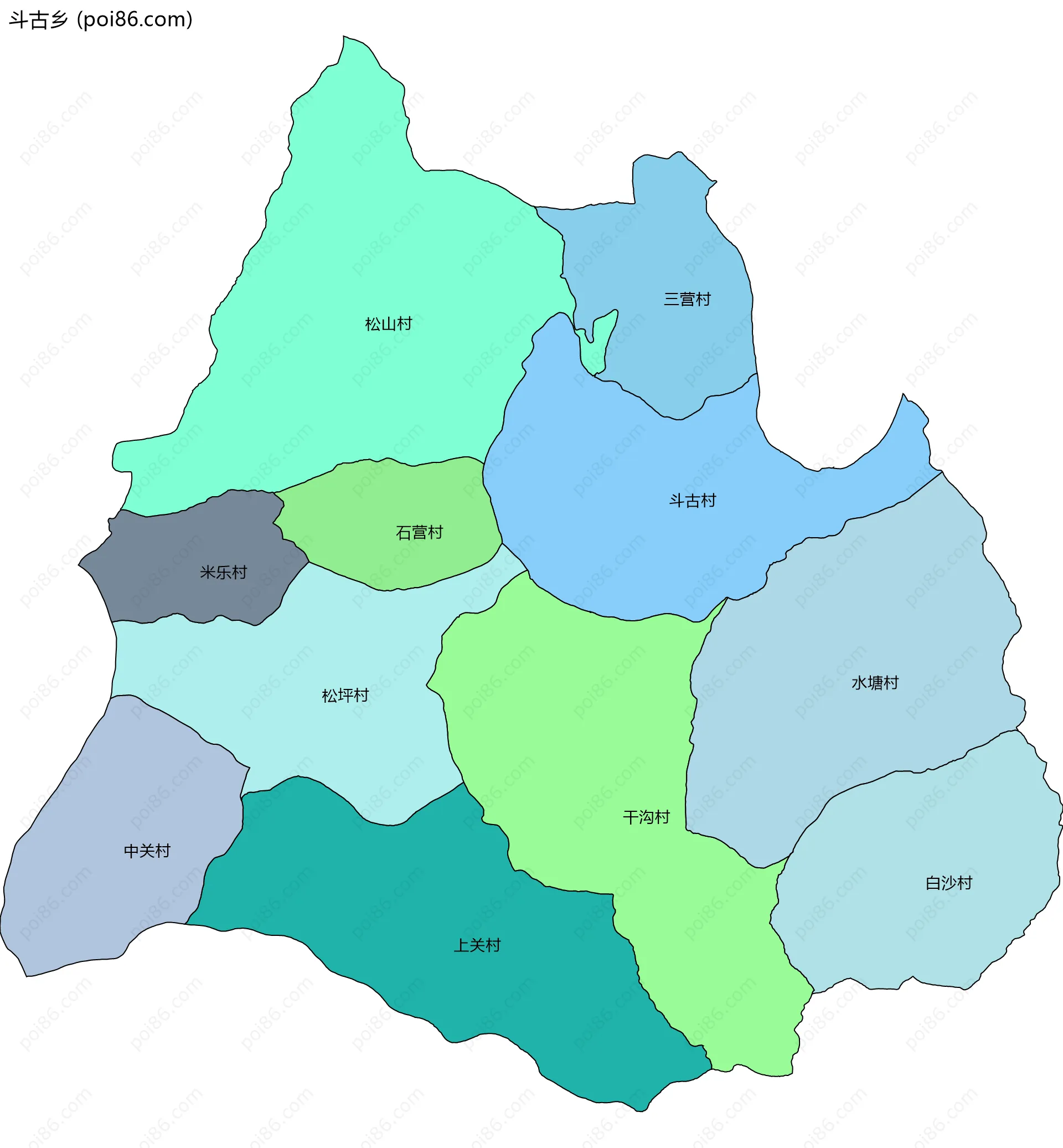 斗古乡边界地图(五级行政区划)