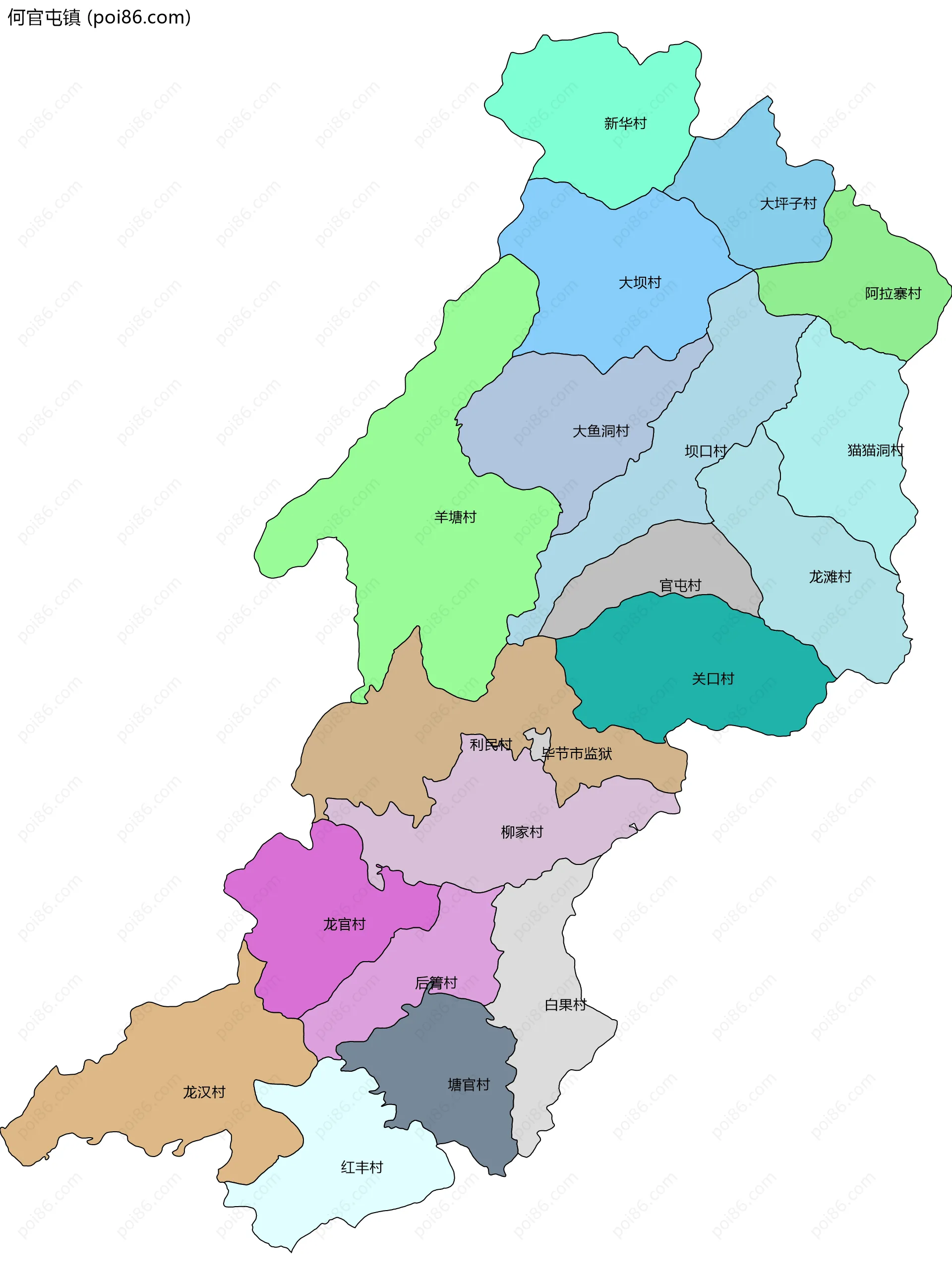 何官屯镇边界地图(五级行政区划)