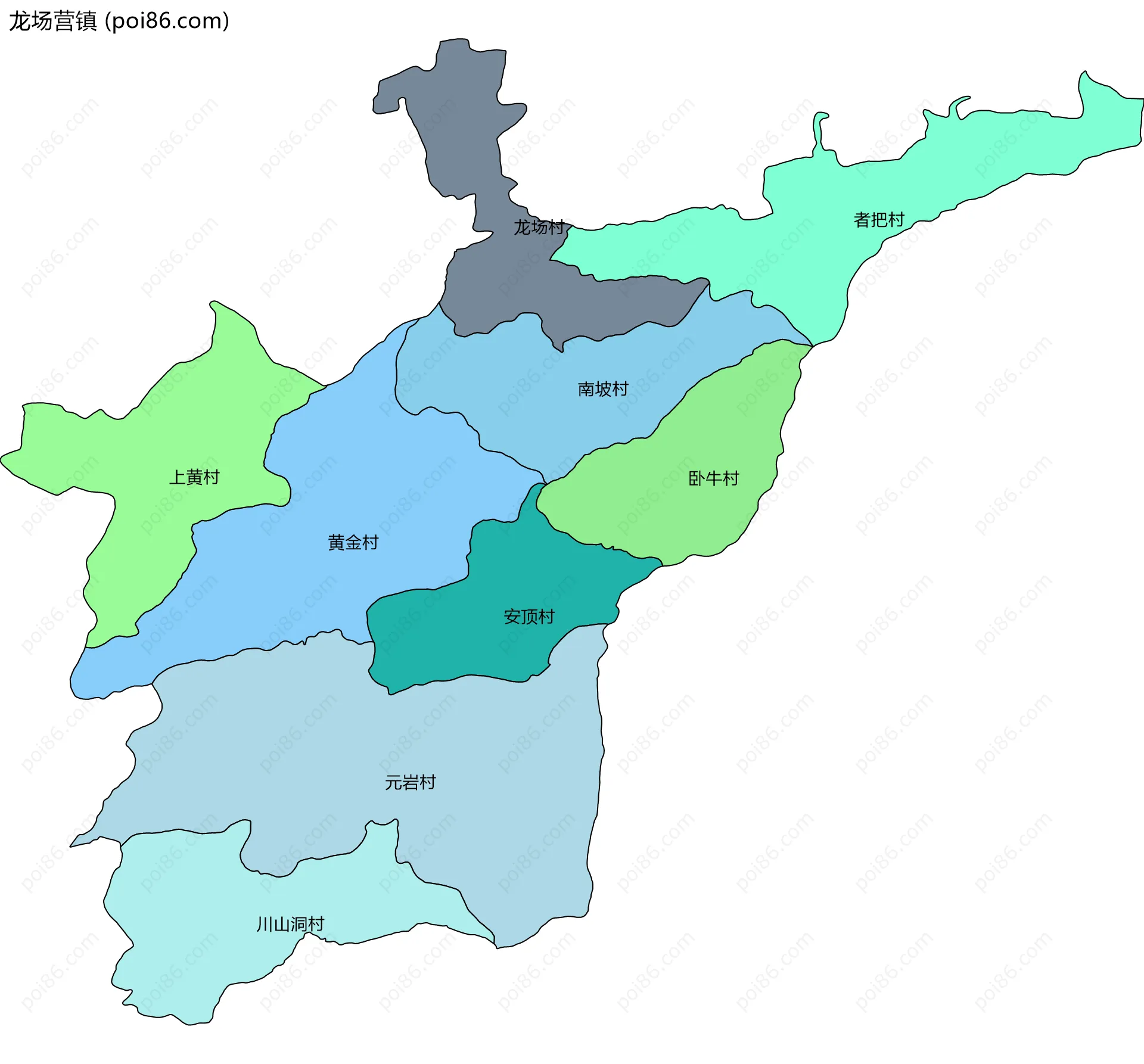龙场营镇边界地图(五级行政区划)