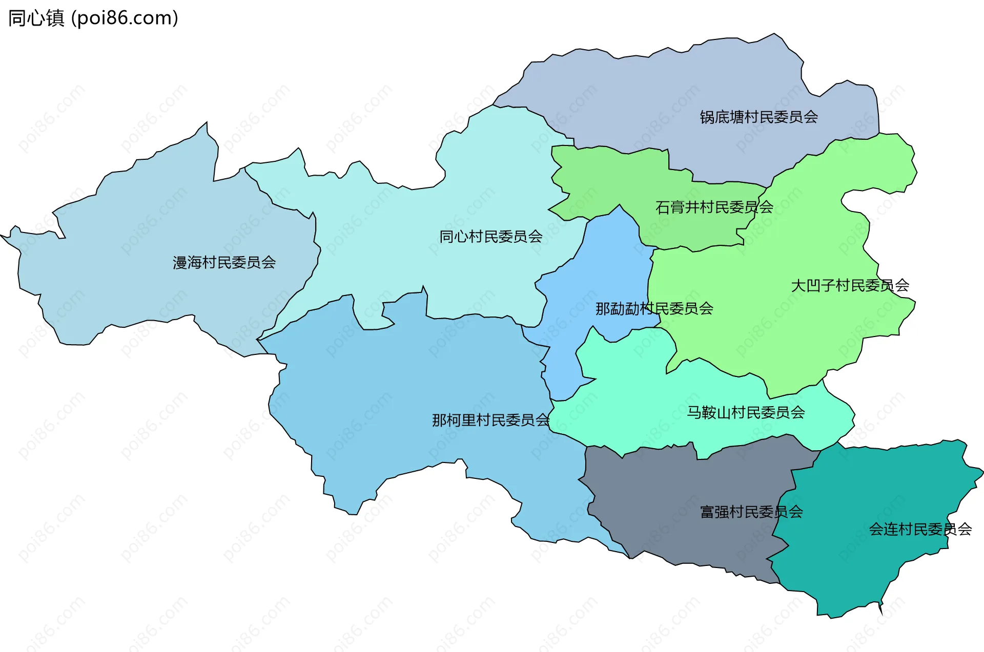 同心镇边界地图(五级行政区划)