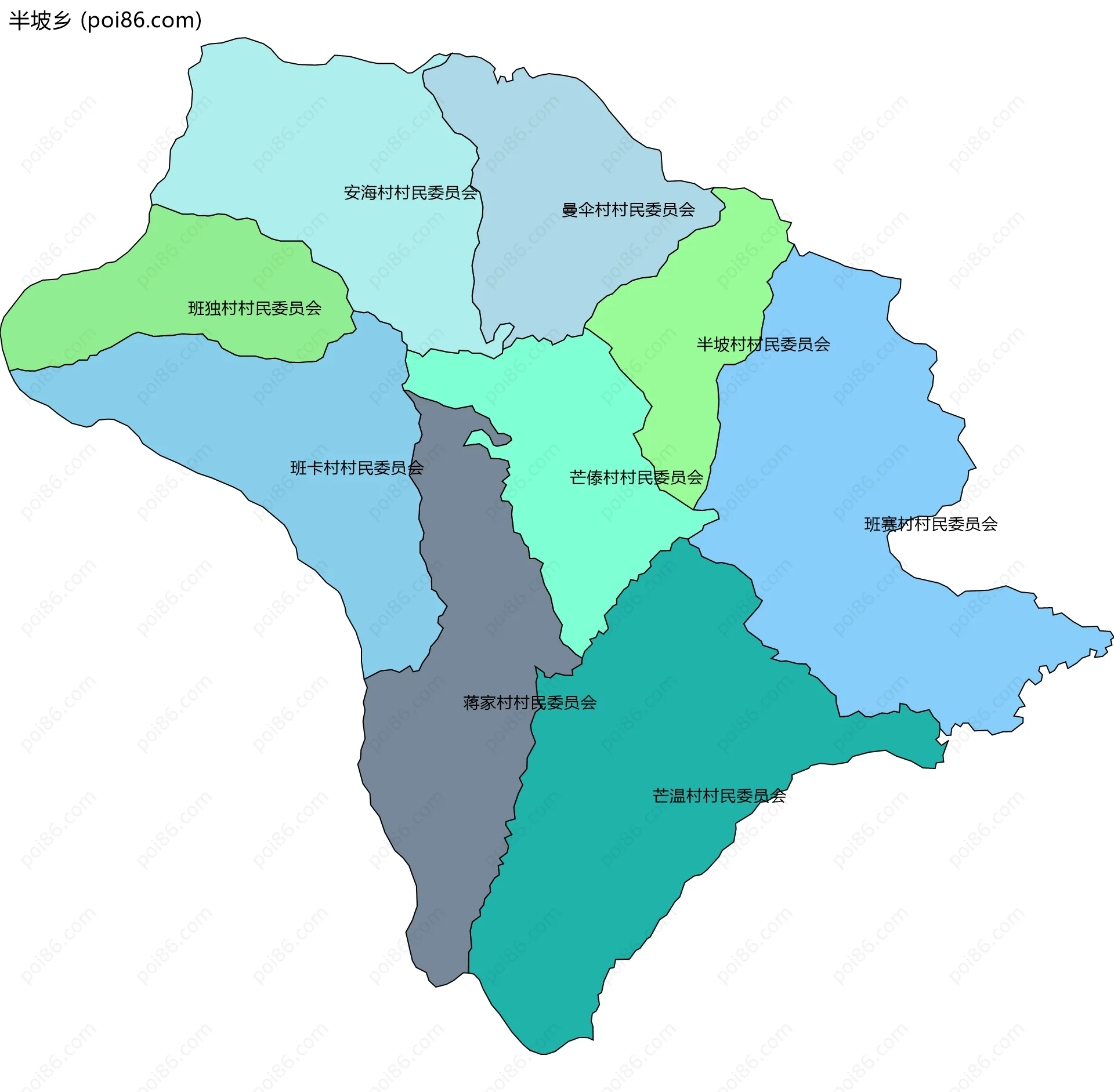 半坡乡边界地图(五级行政区划)