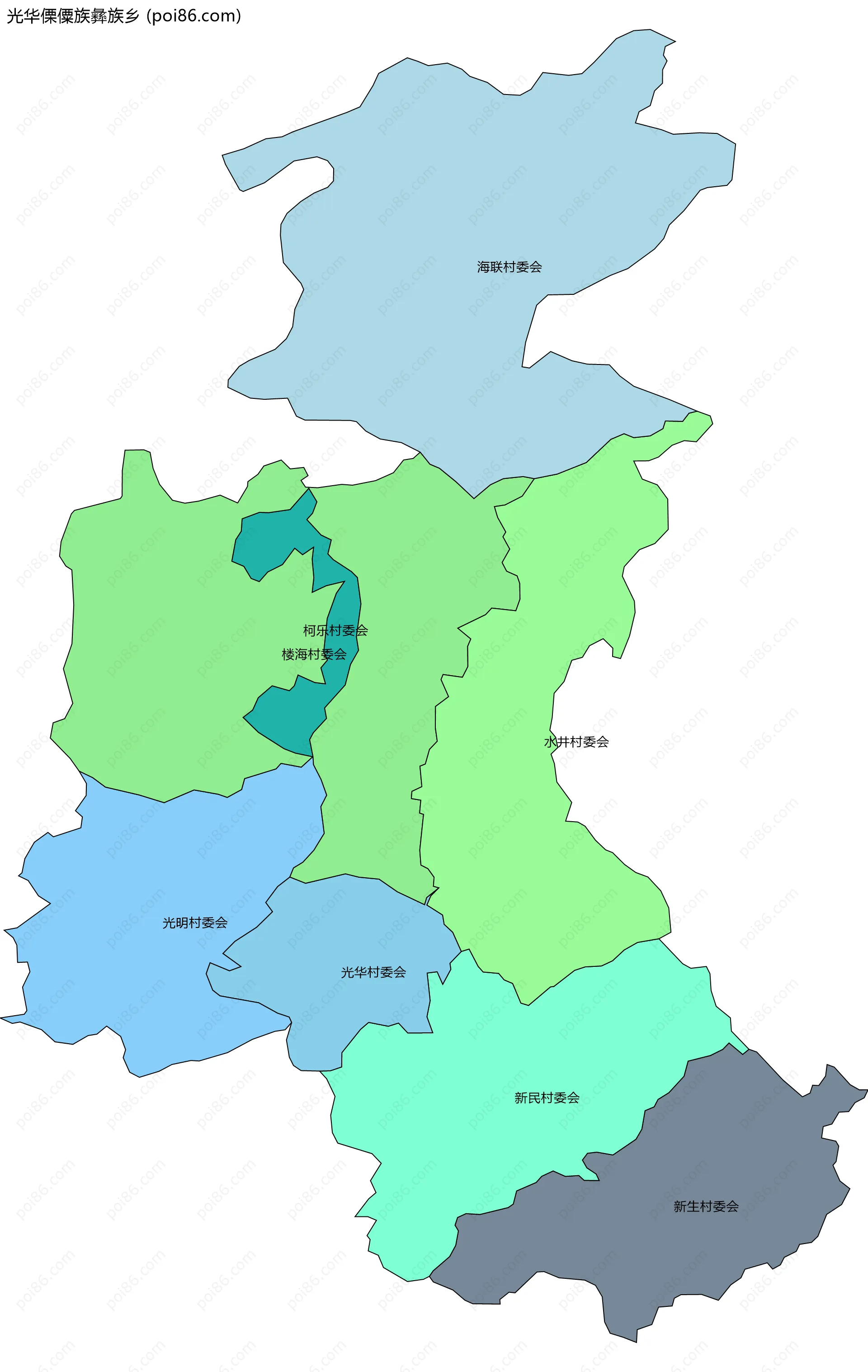 光华傈僳族彝族乡边界地图(五级行政区划)