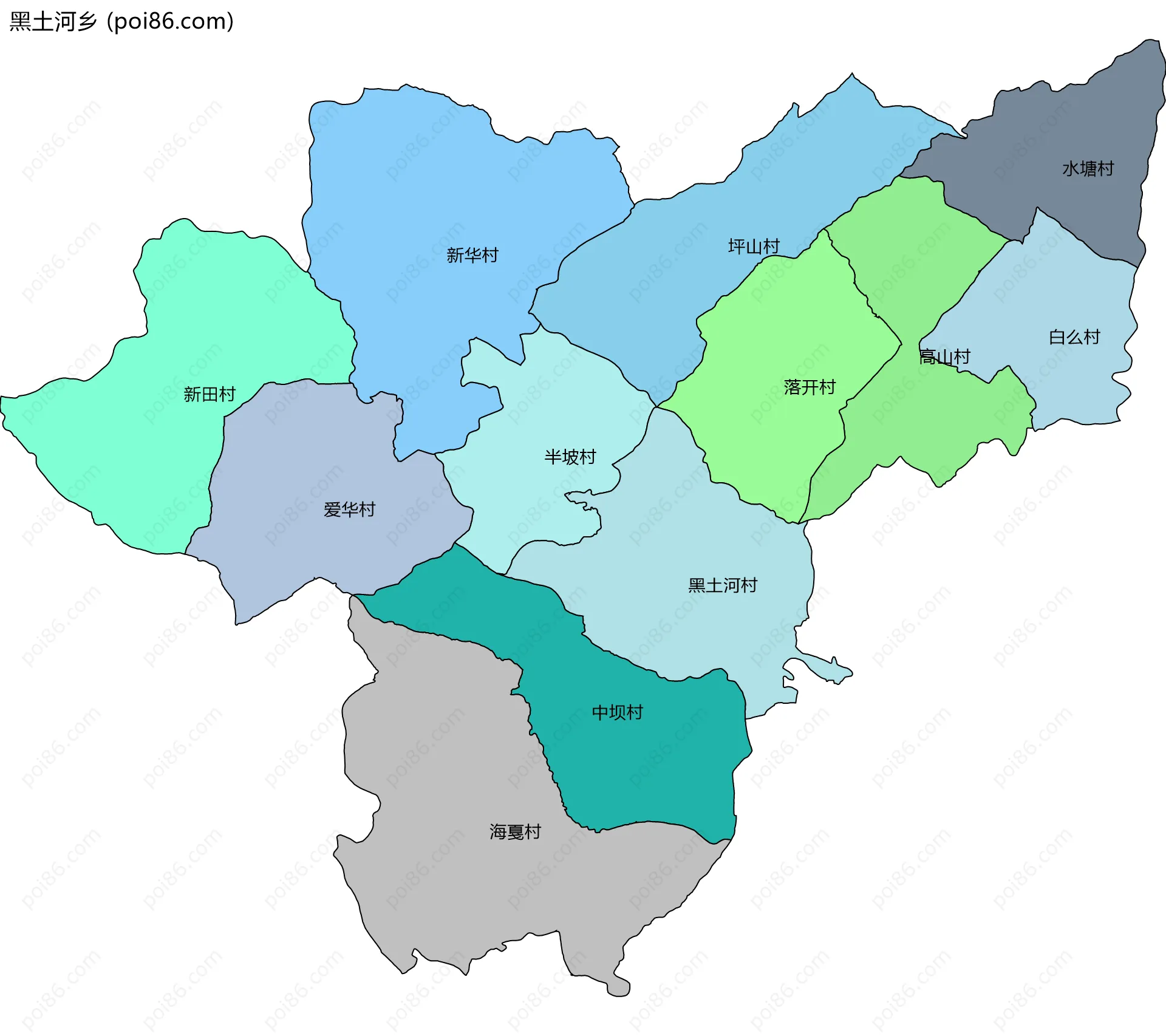 黑土河乡边界地图(五级行政区划)