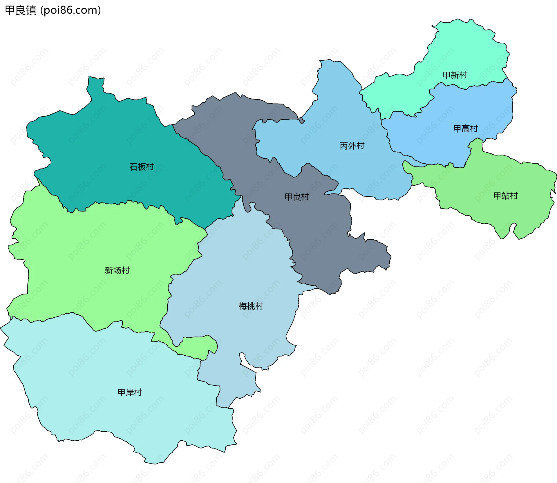 甲良镇边界地图(五级行政区划)