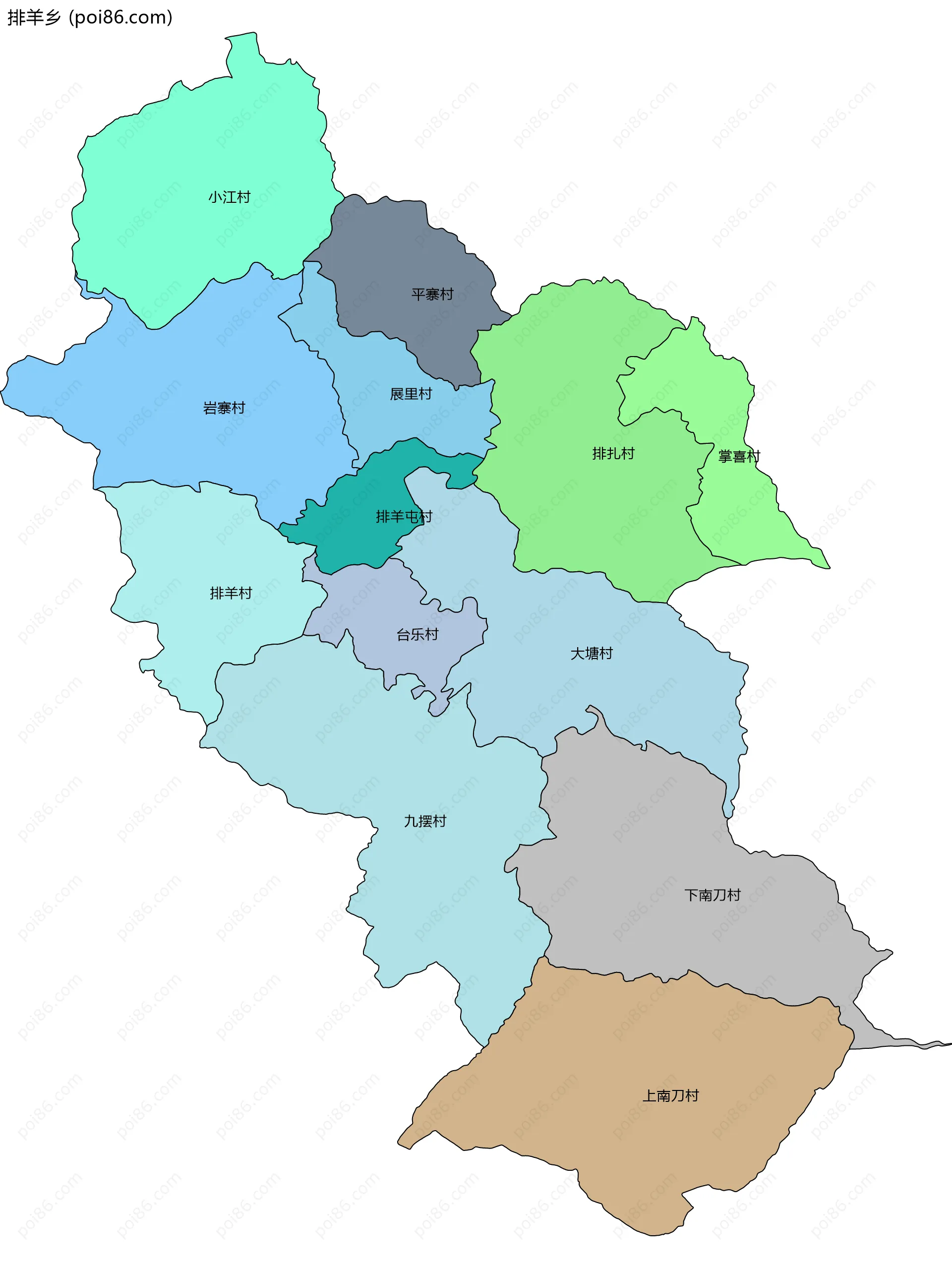 排羊乡边界地图(五级行政区划)