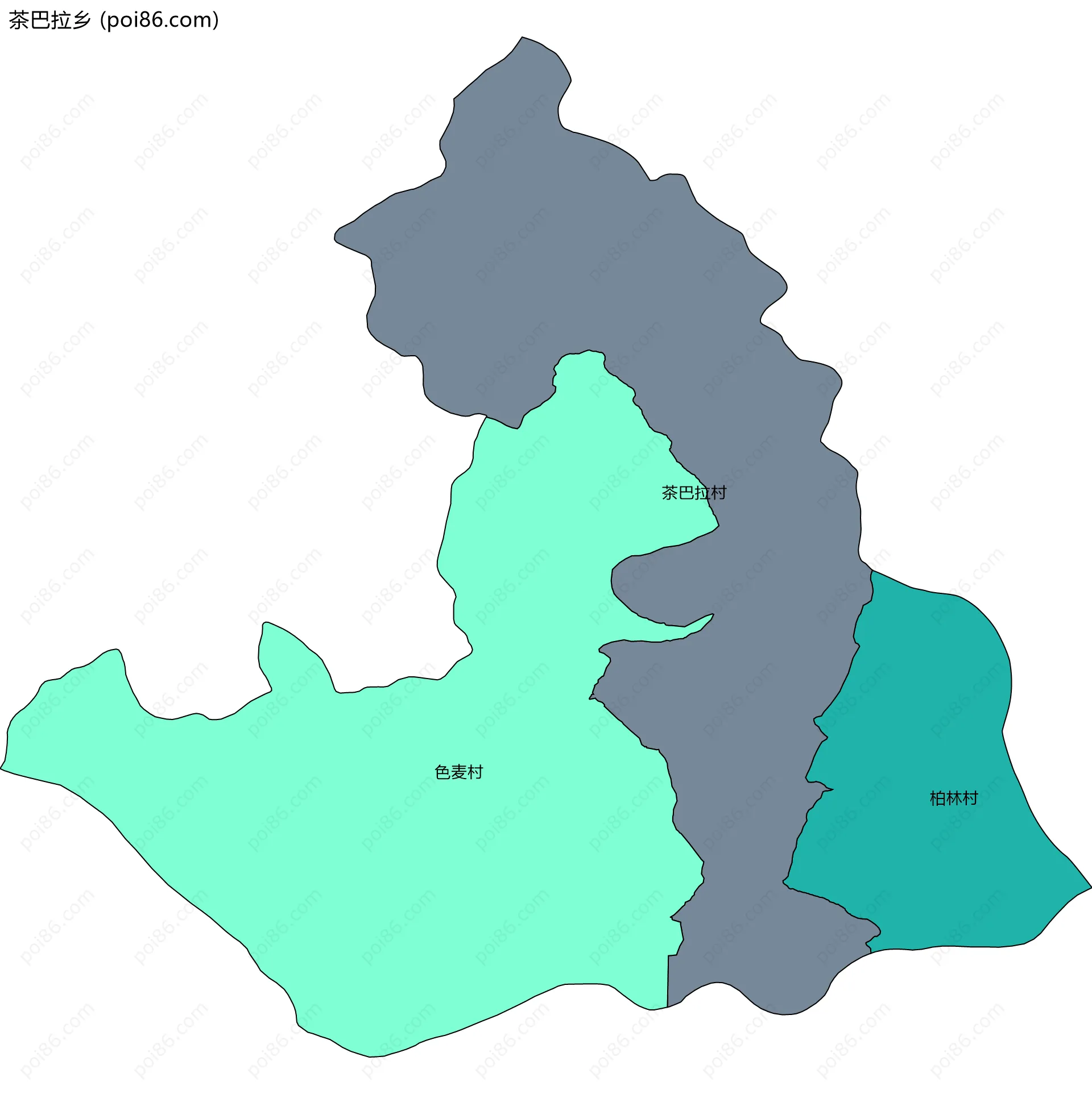 茶巴拉乡边界地图(五级行政区划)