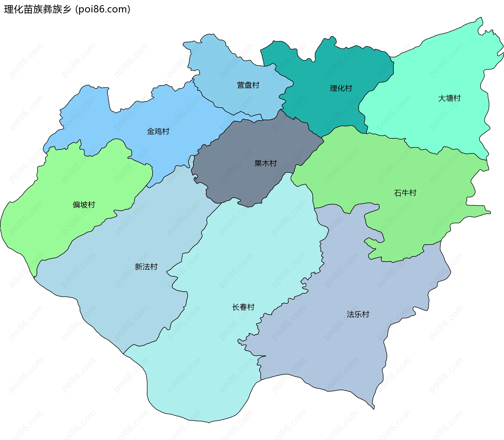 理化苗族彝族乡边界地图(五级行政区划)