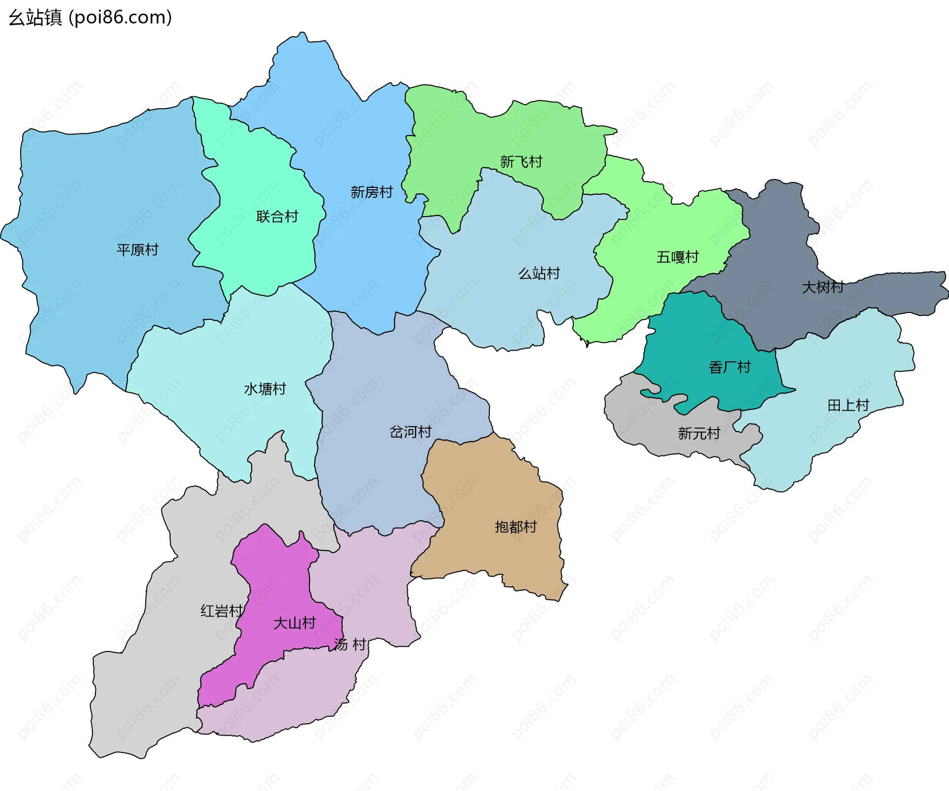 幺站镇边界地图(五级行政区划)