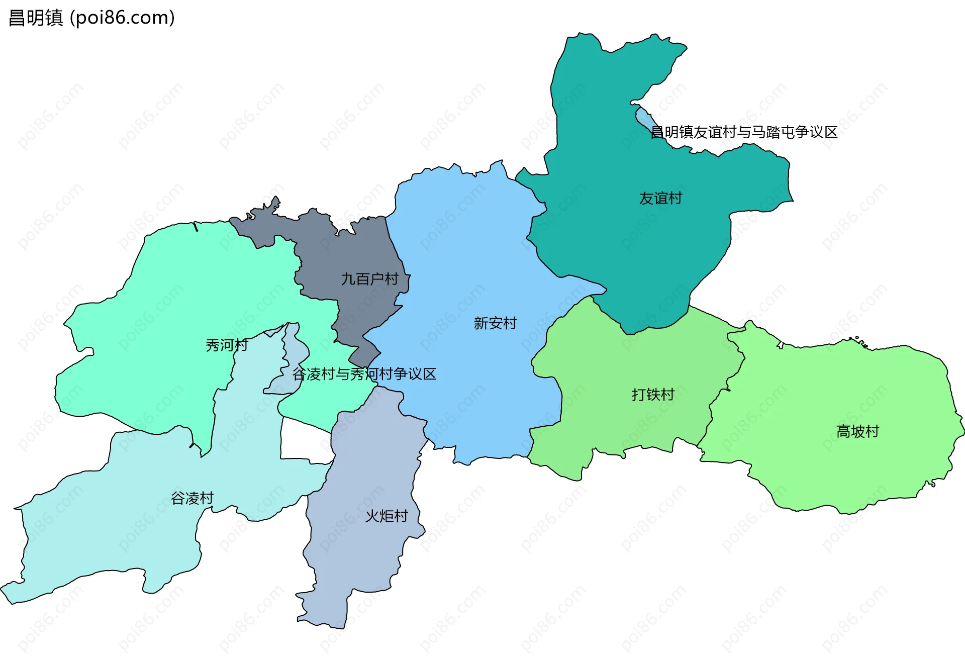 昌明镇边界地图(五级行政区划)