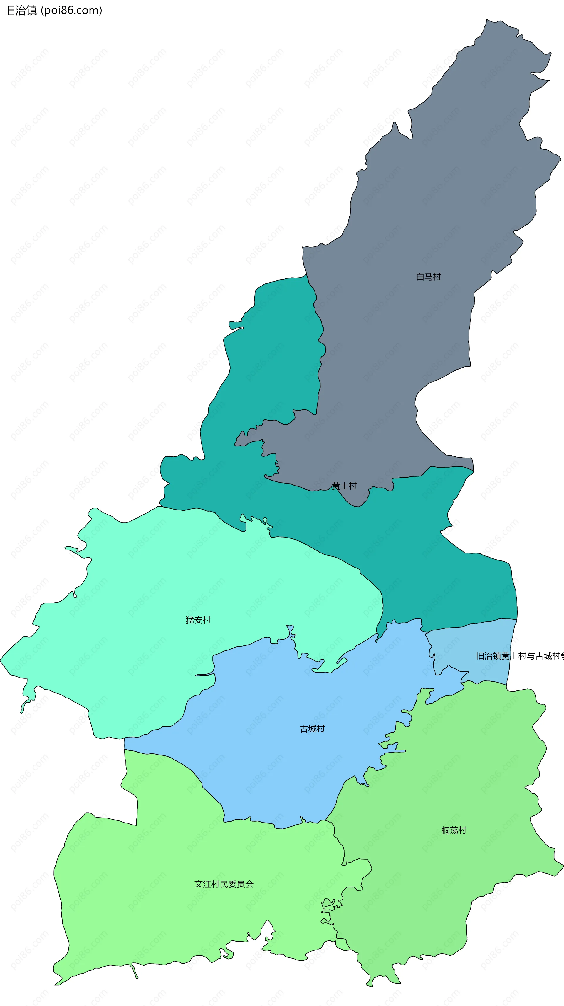 旧治镇边界地图(五级行政区划)