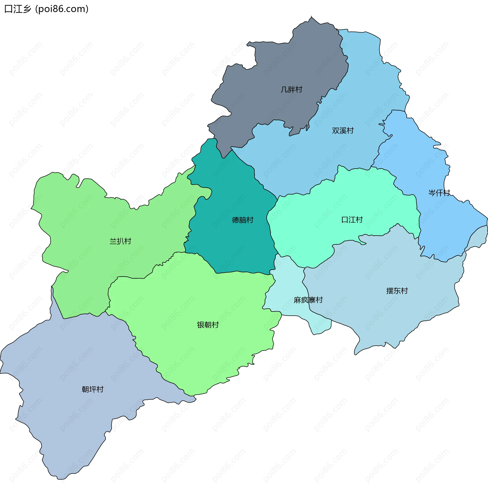 口江乡边界地图(五级行政区划)