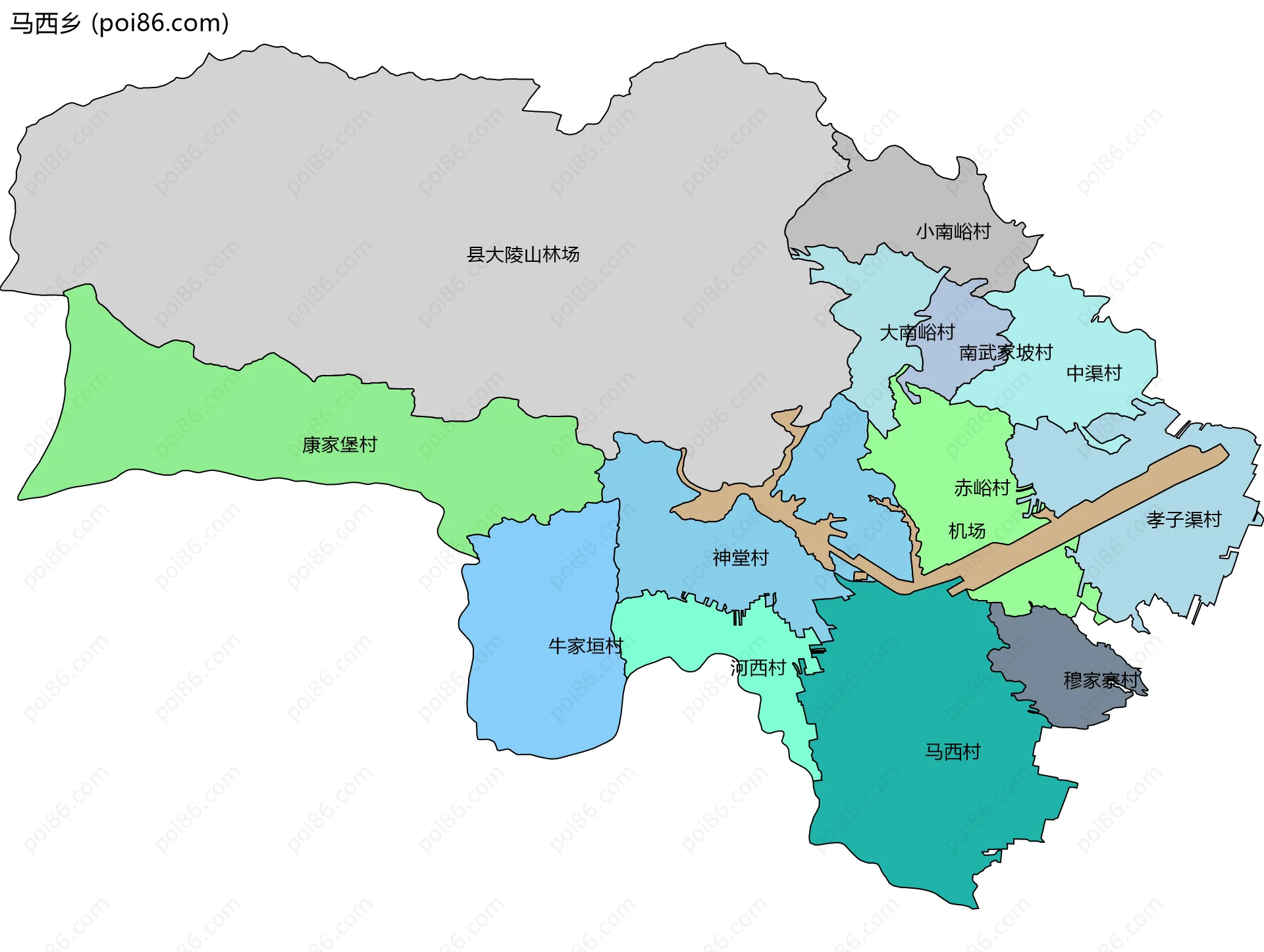 马西乡边界地图(五级行政区划)