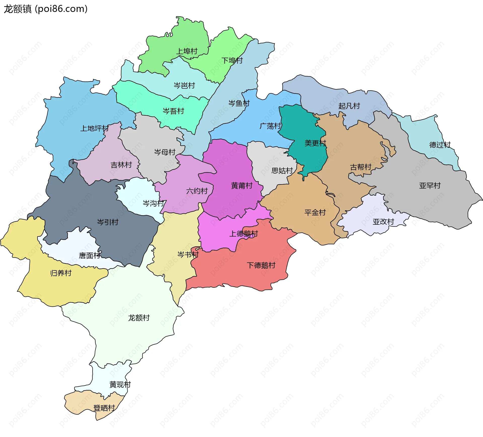 龙额镇边界地图(五级行政区划)