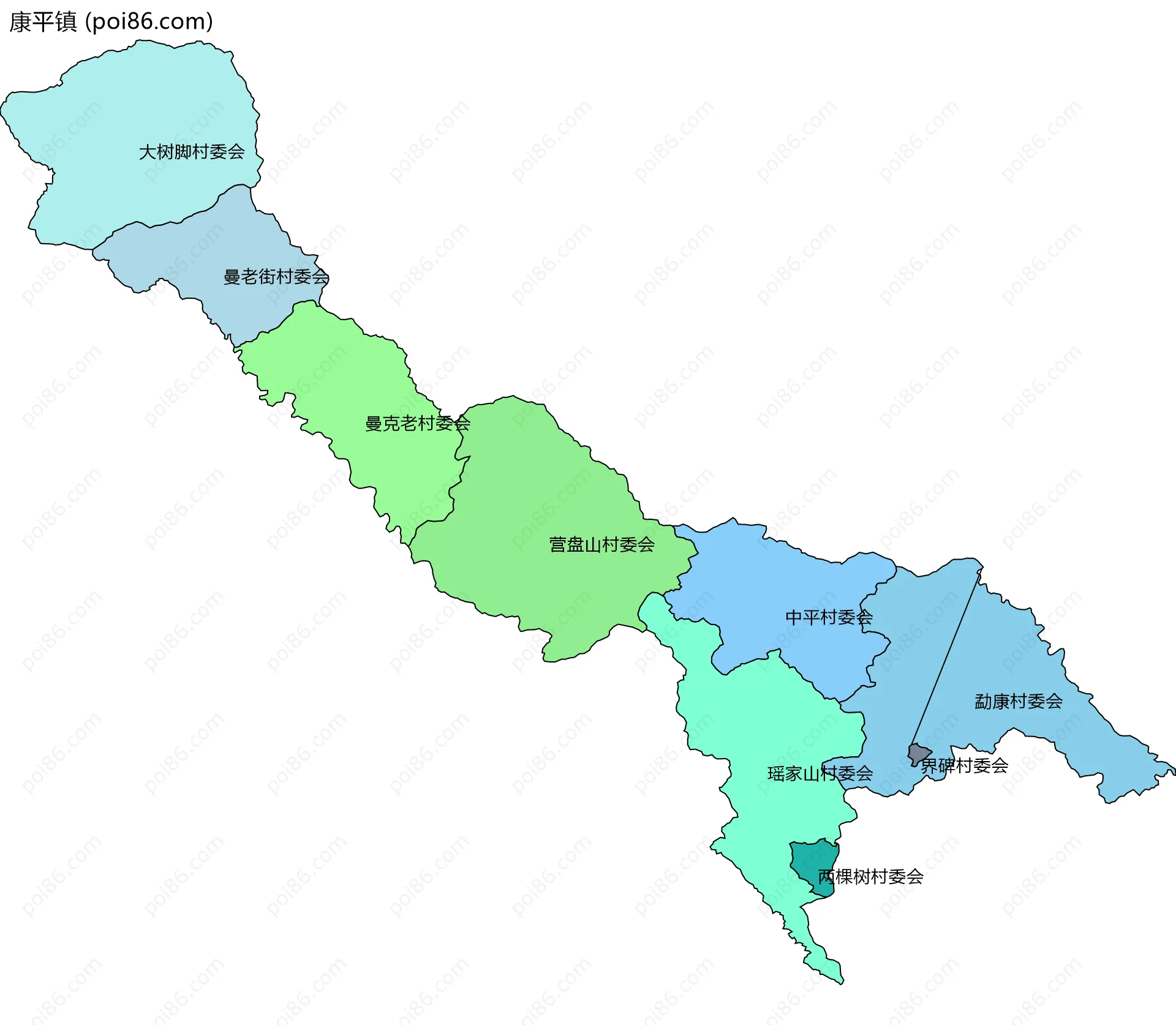 康平镇边界地图(五级行政区划)