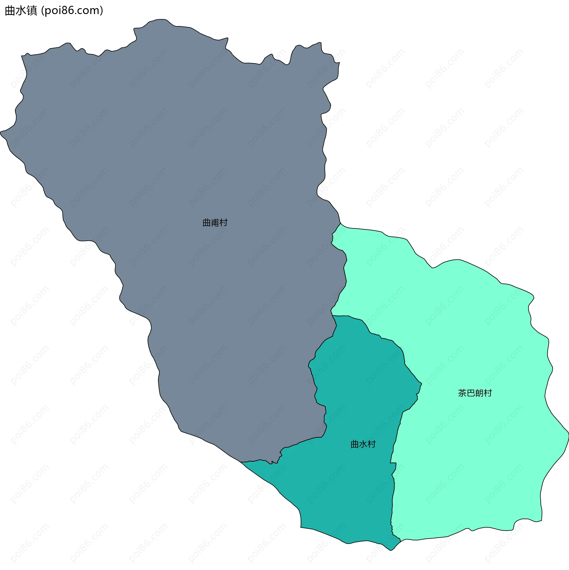 曲水镇边界地图(五级行政区划)