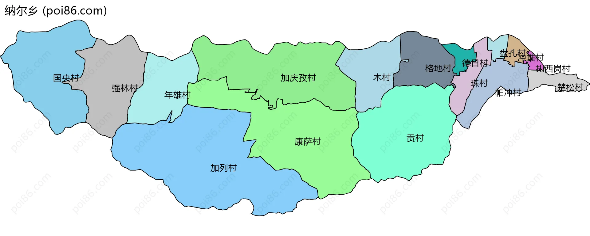 纳尔乡边界地图(五级行政区划)