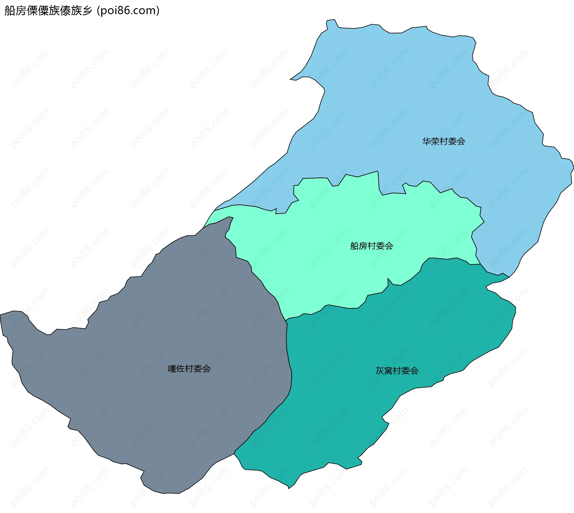 船房傈僳族傣族乡边界地图(五级行政区划)