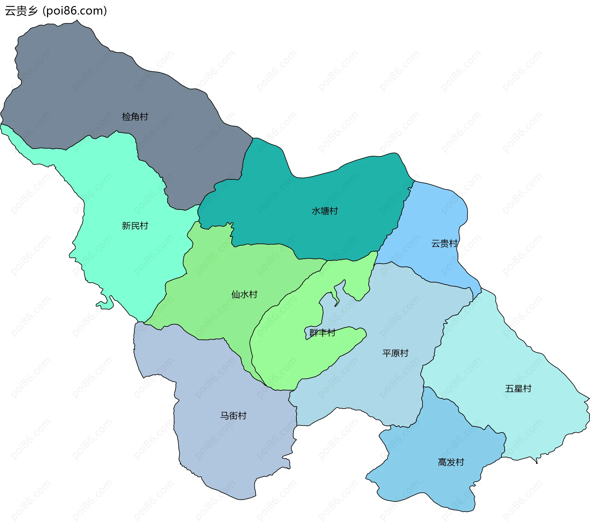 云贵乡边界地图(五级行政区划)