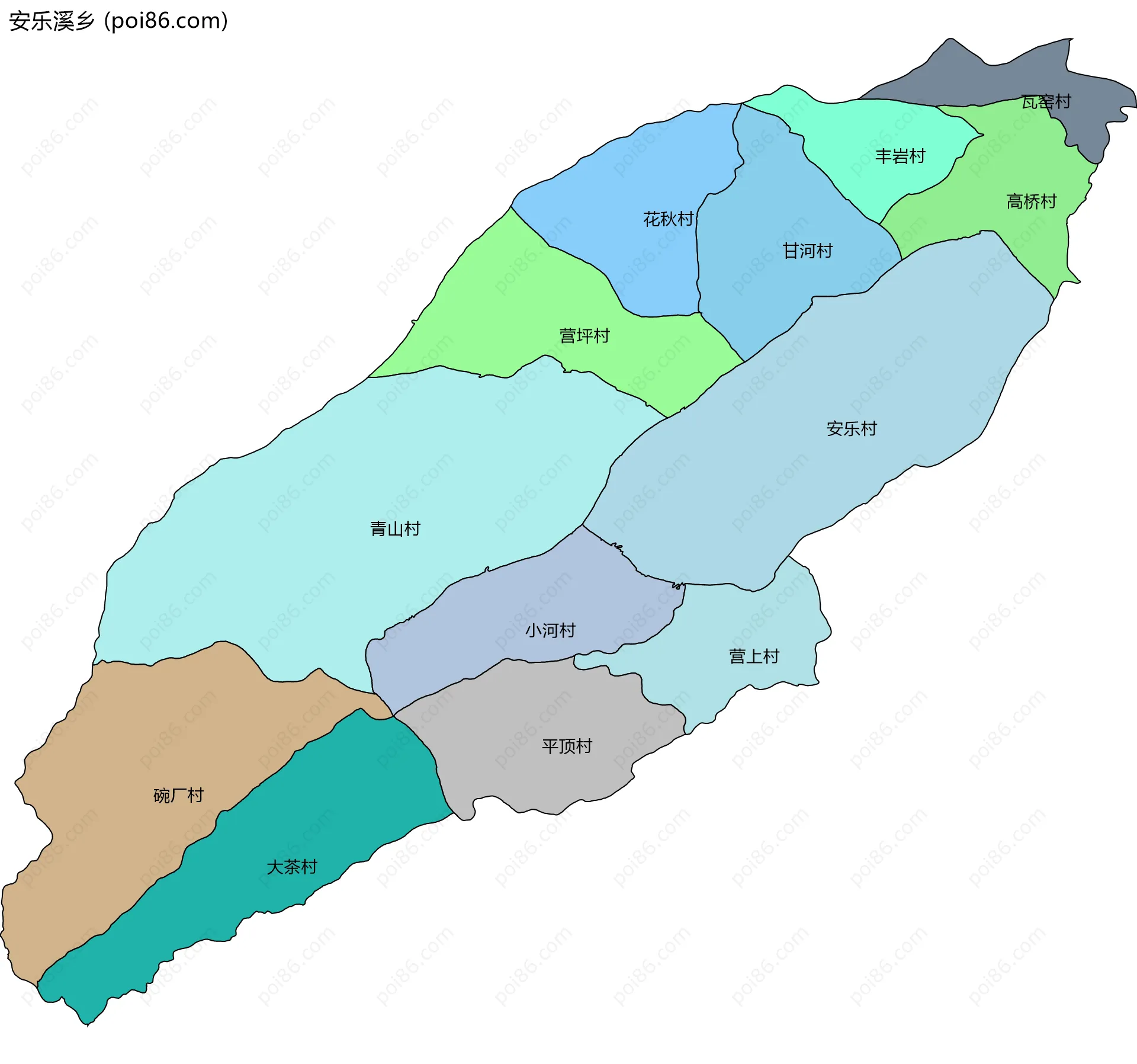 安乐溪乡边界地图(五级行政区划)