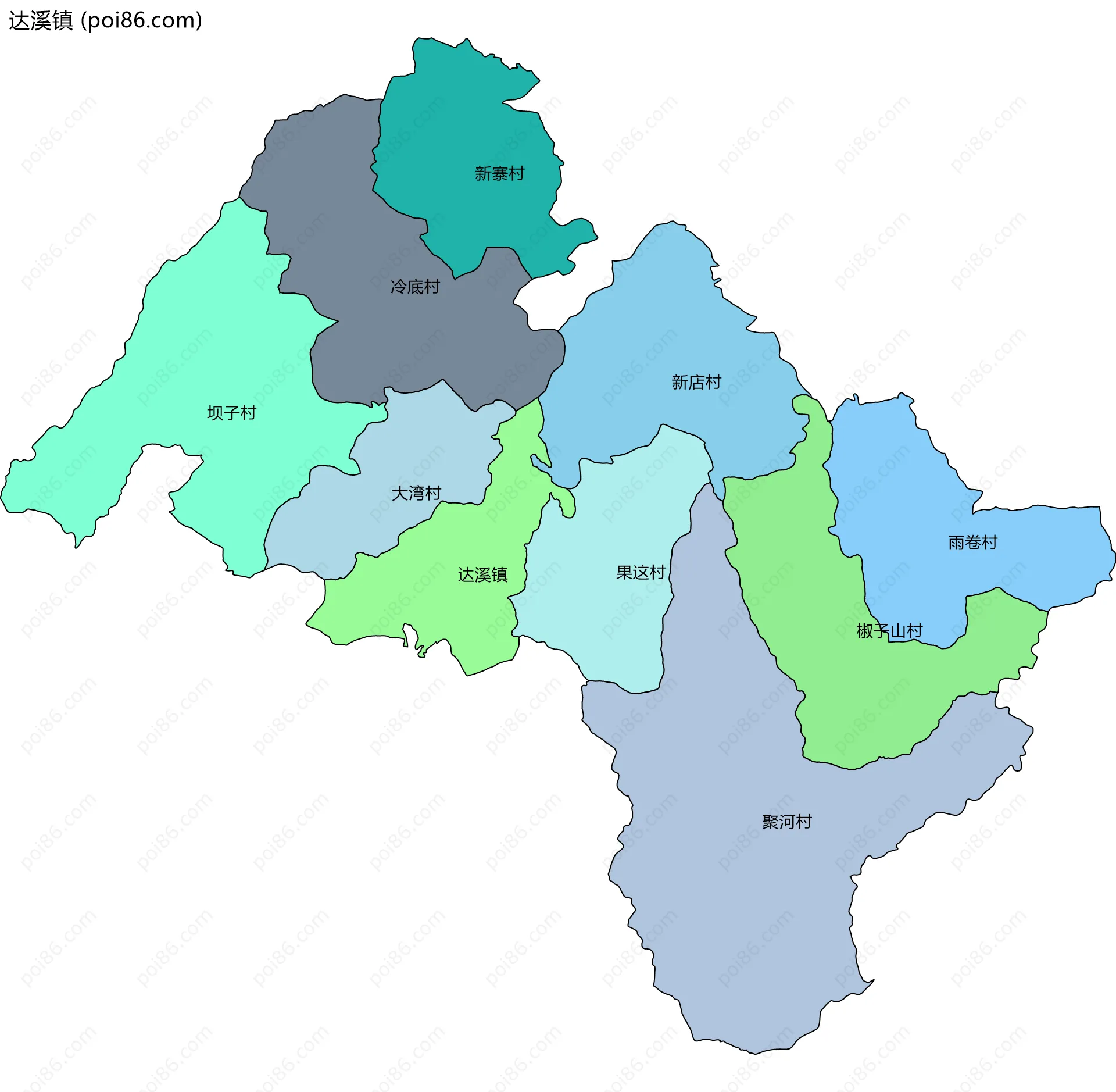 达溪镇边界地图(五级行政区划)