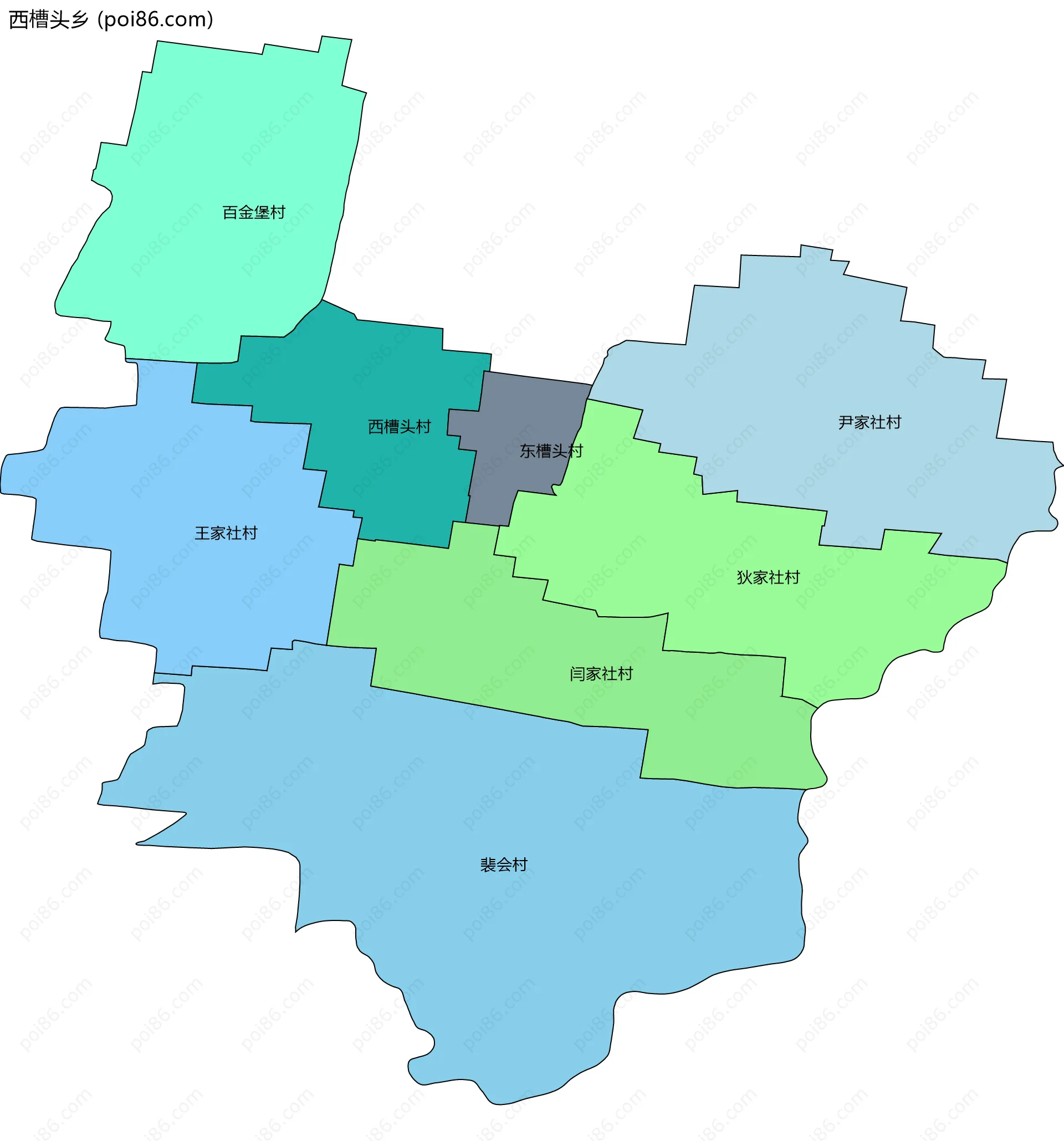 西槽头乡边界地图(五级行政区划)