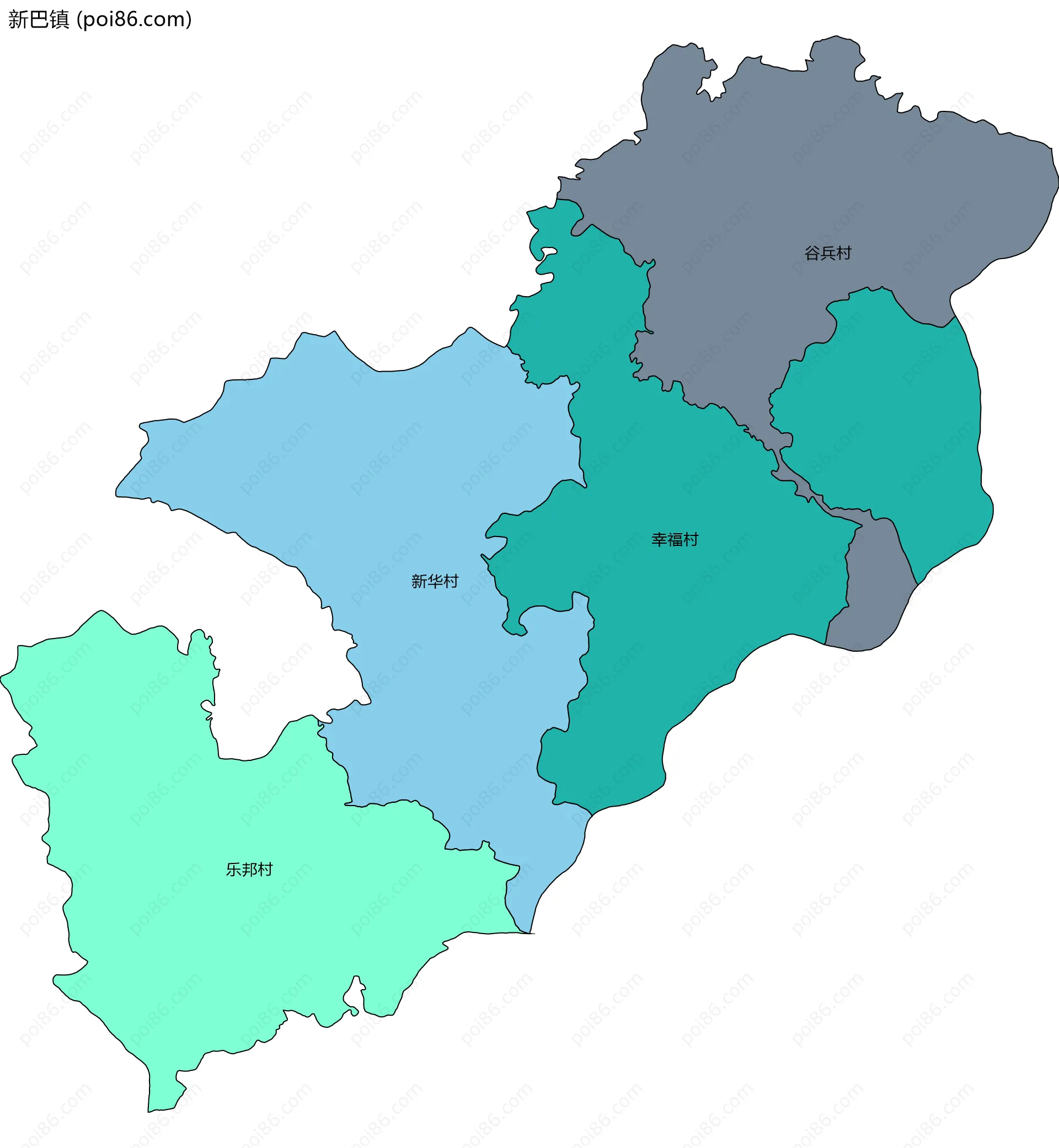 新巴镇边界地图(五级行政区划)