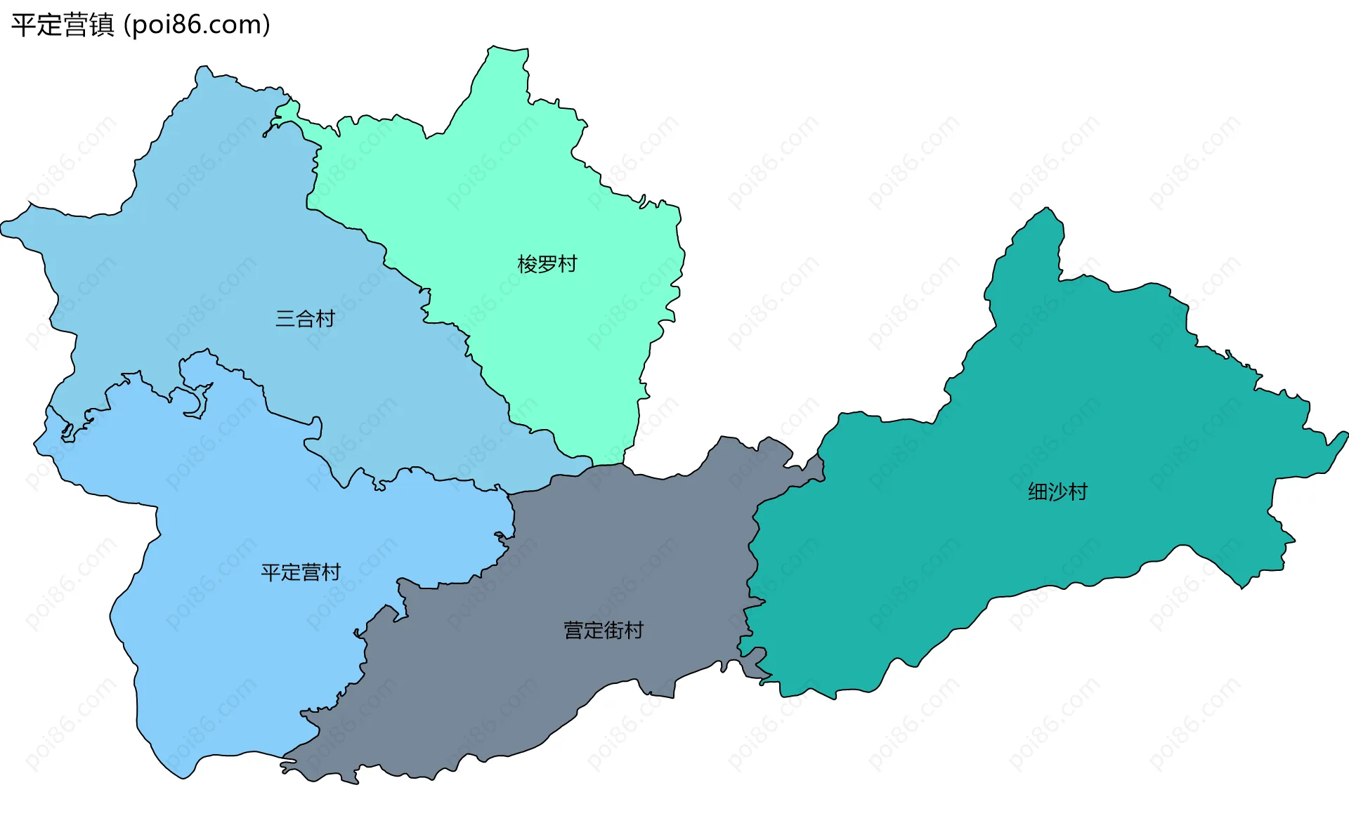 平定营镇边界地图(五级行政区划)