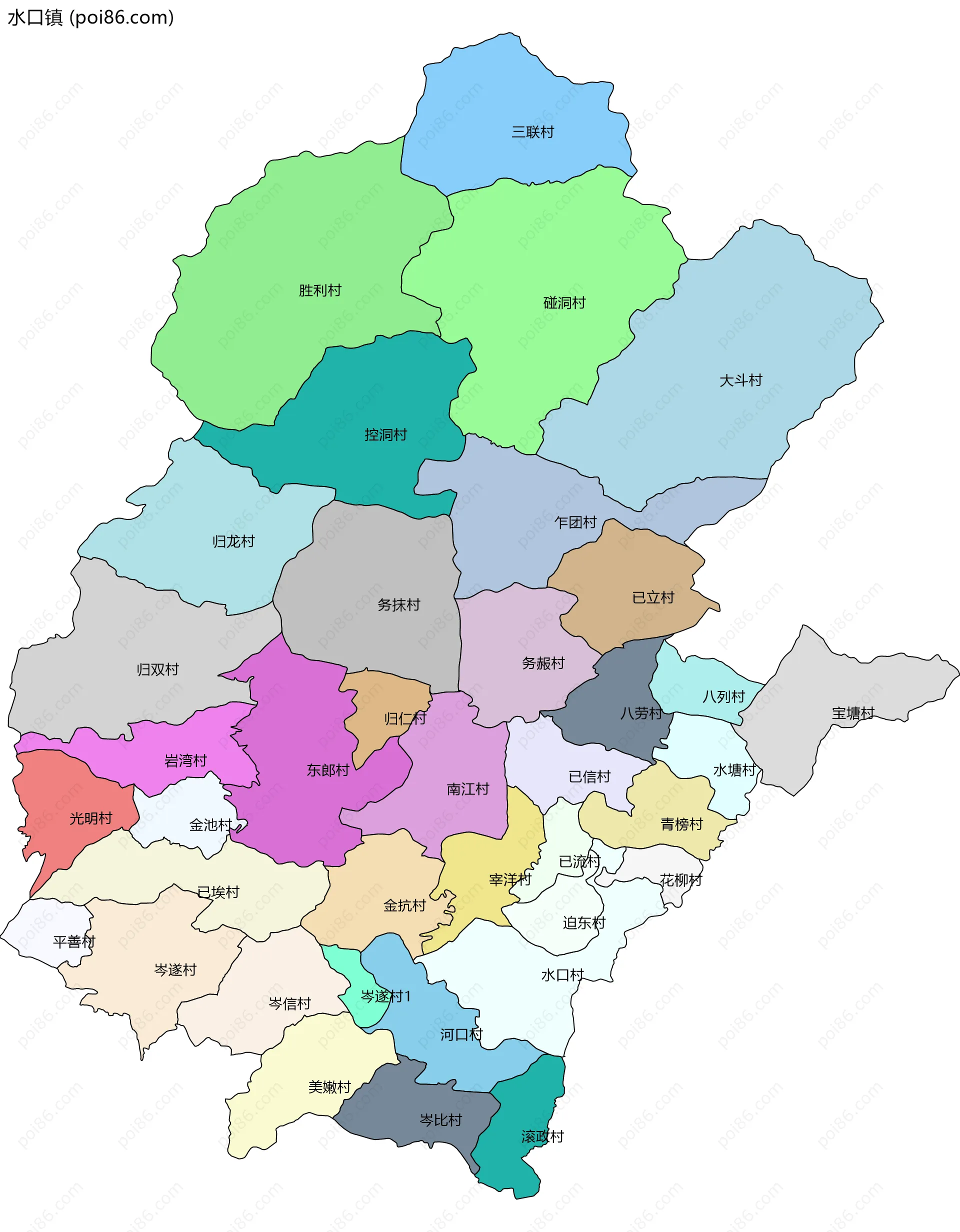 水口镇边界地图(五级行政区划)