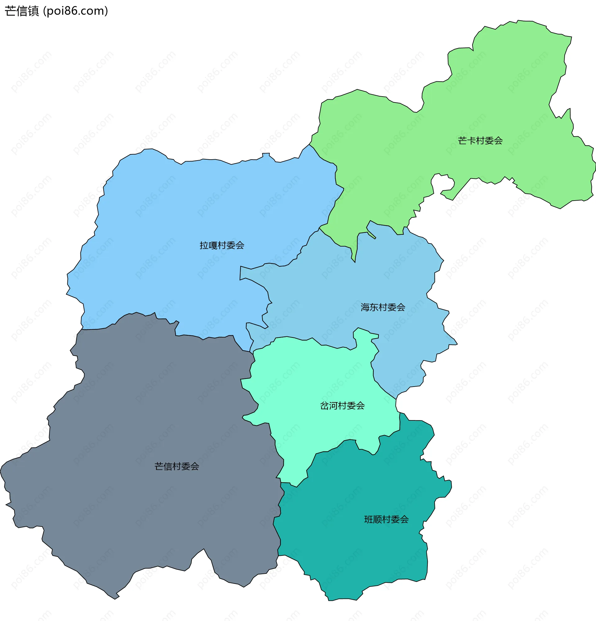 芒信镇边界地图(五级行政区划)