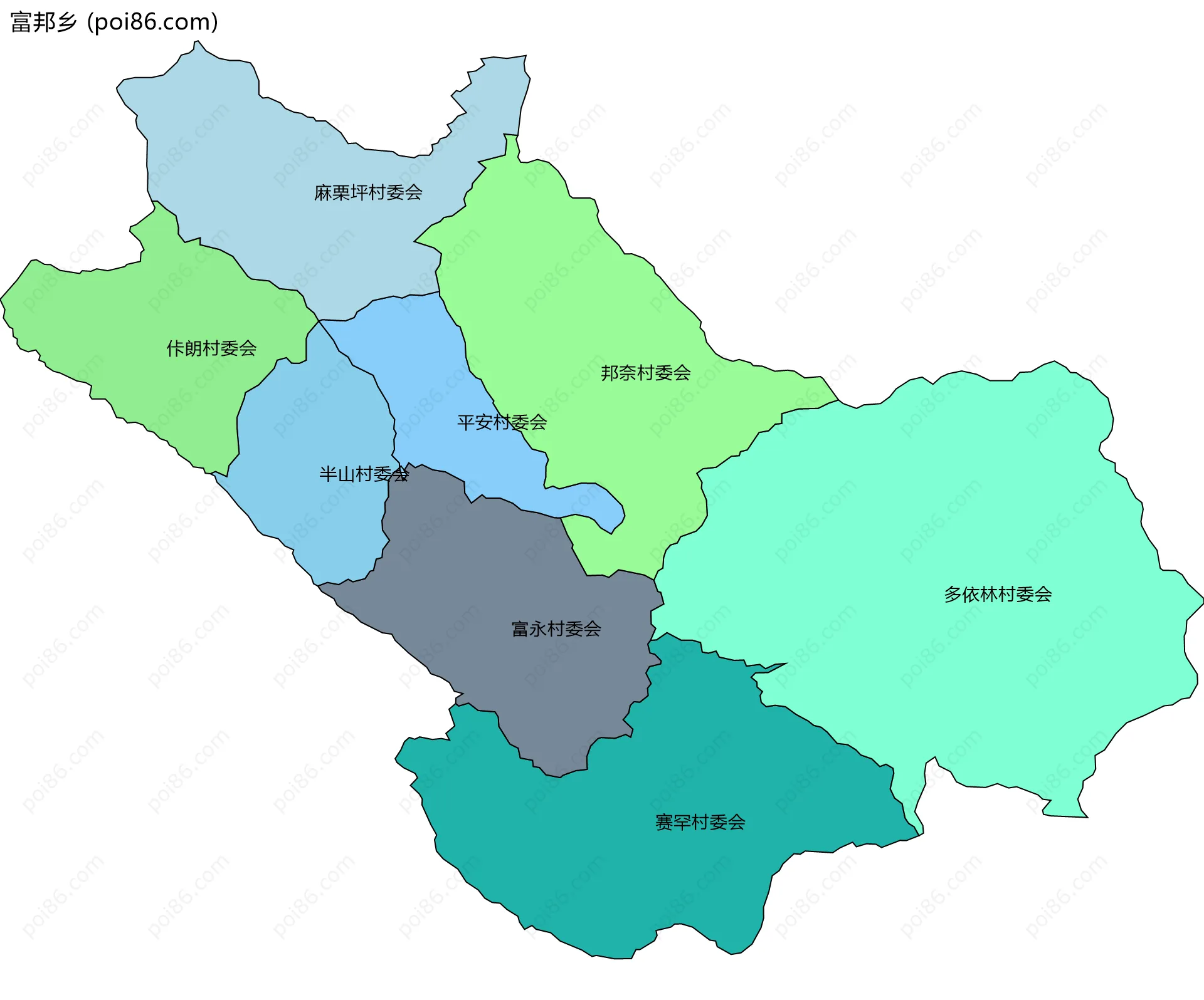 富邦乡边界地图(五级行政区划)