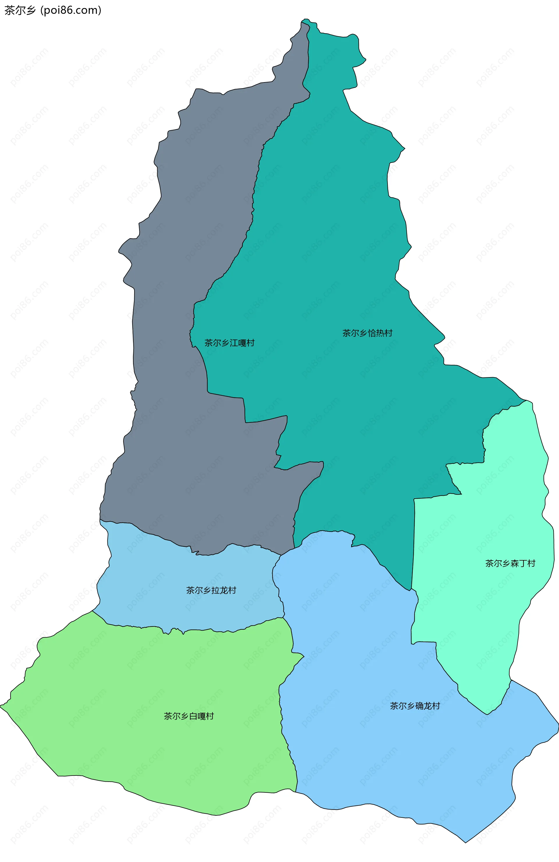 茶尔乡边界地图(五级行政区划)