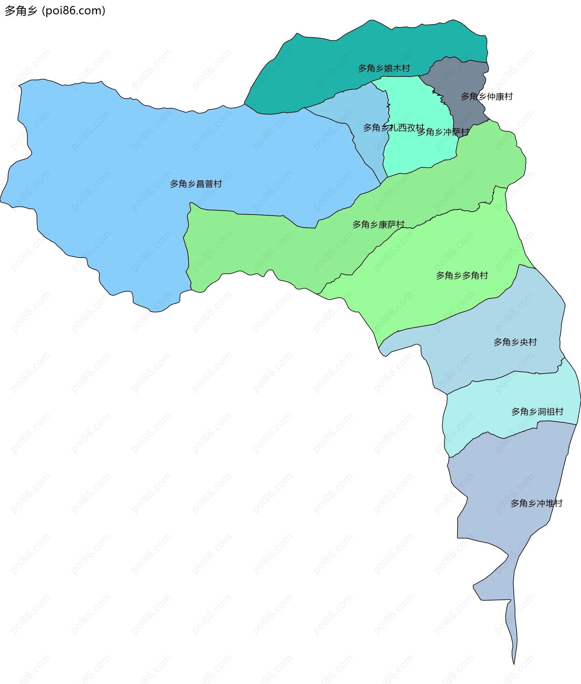 多角乡边界地图(五级行政区划)