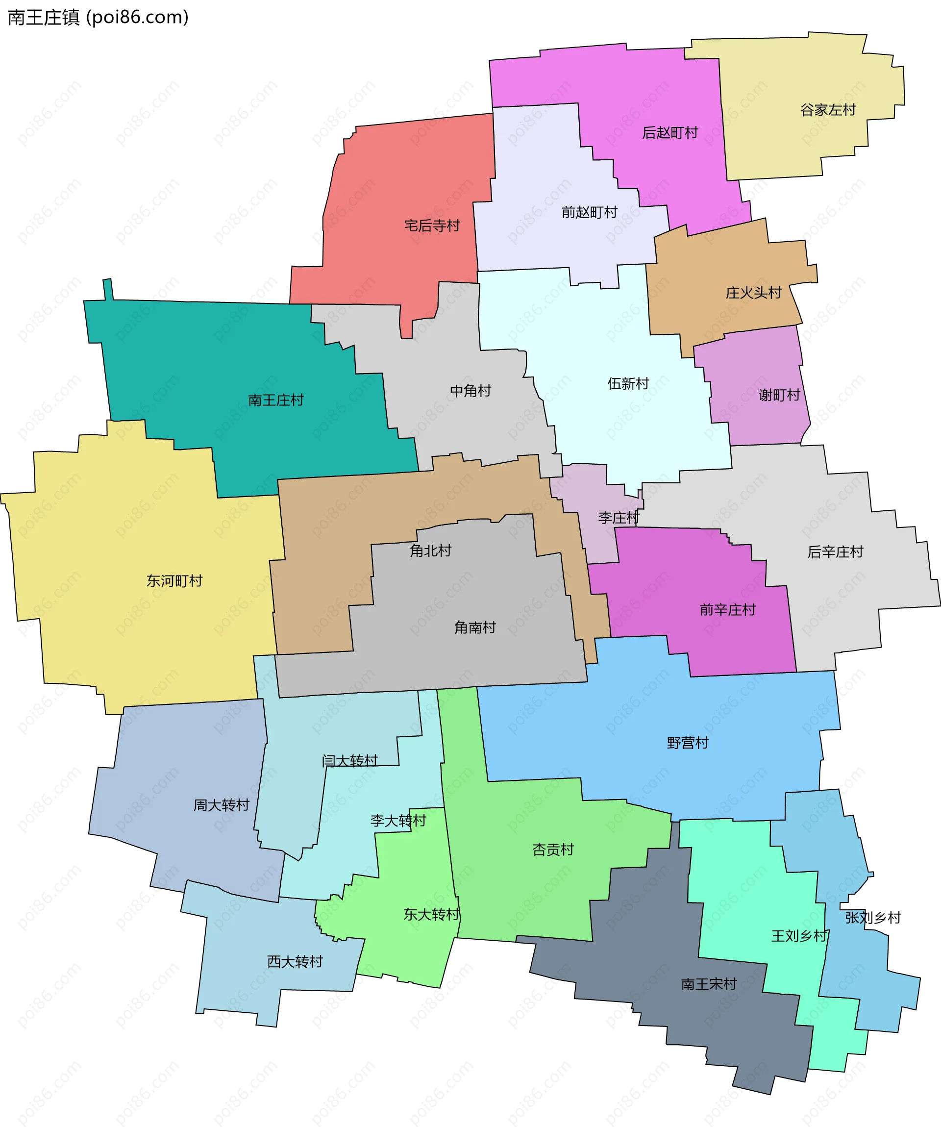 南王庄镇边界地图(五级行政区划)