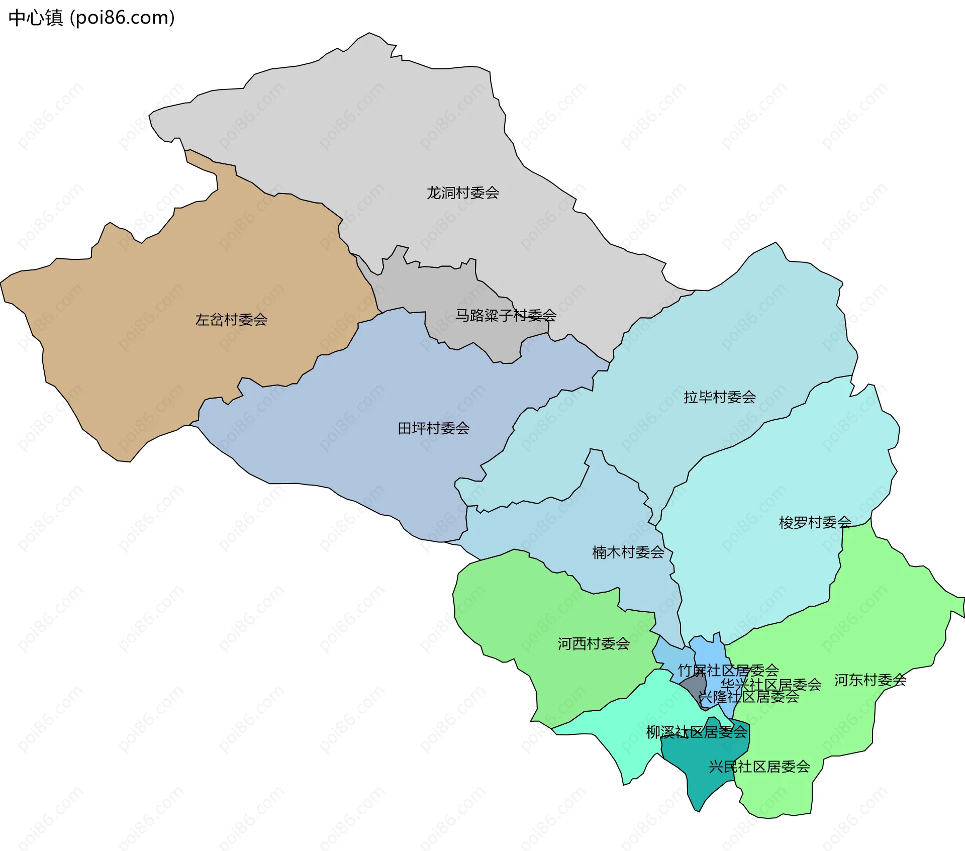 中心镇边界地图(五级行政区划)