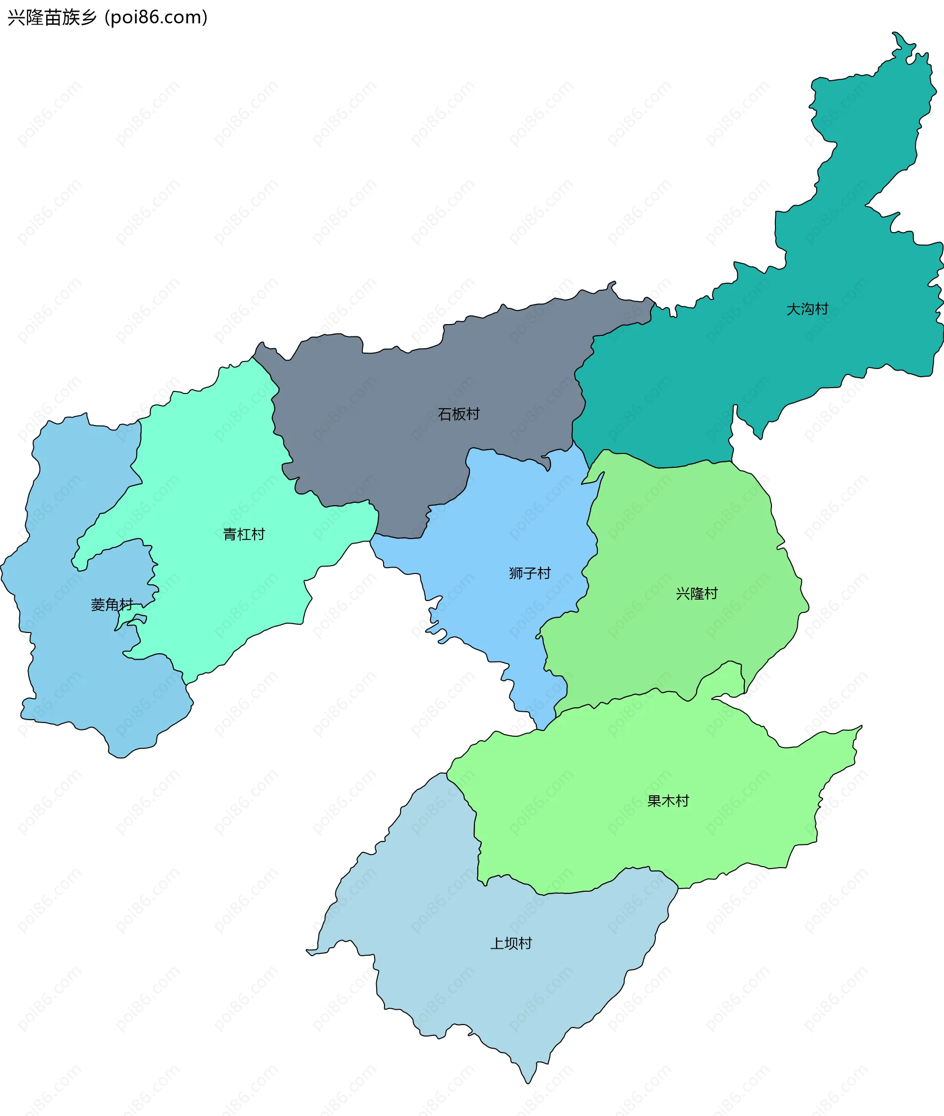 兴隆苗族乡边界地图(五级行政区划)