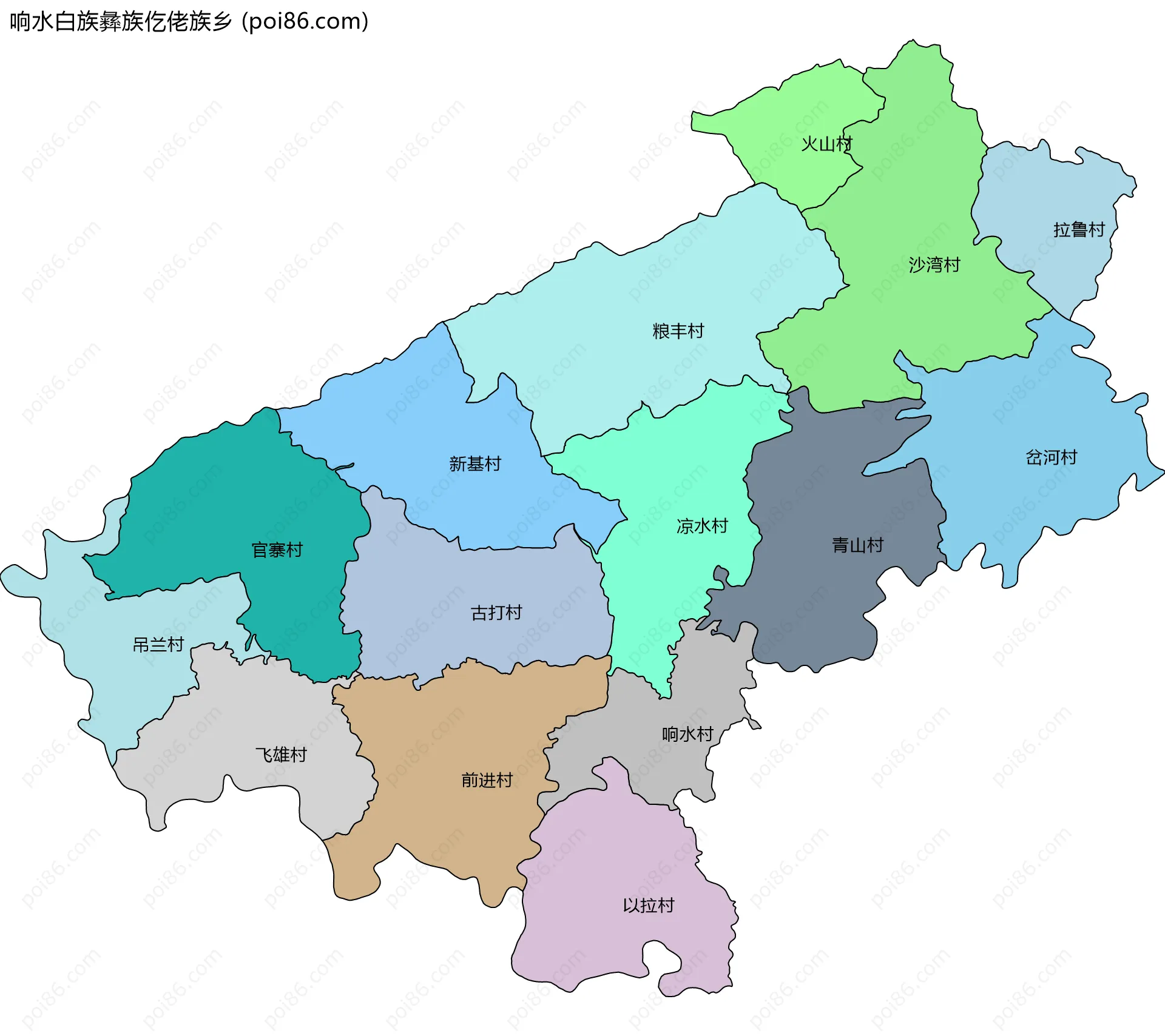 响水白族彝族仡佬族乡边界地图(五级行政区划)