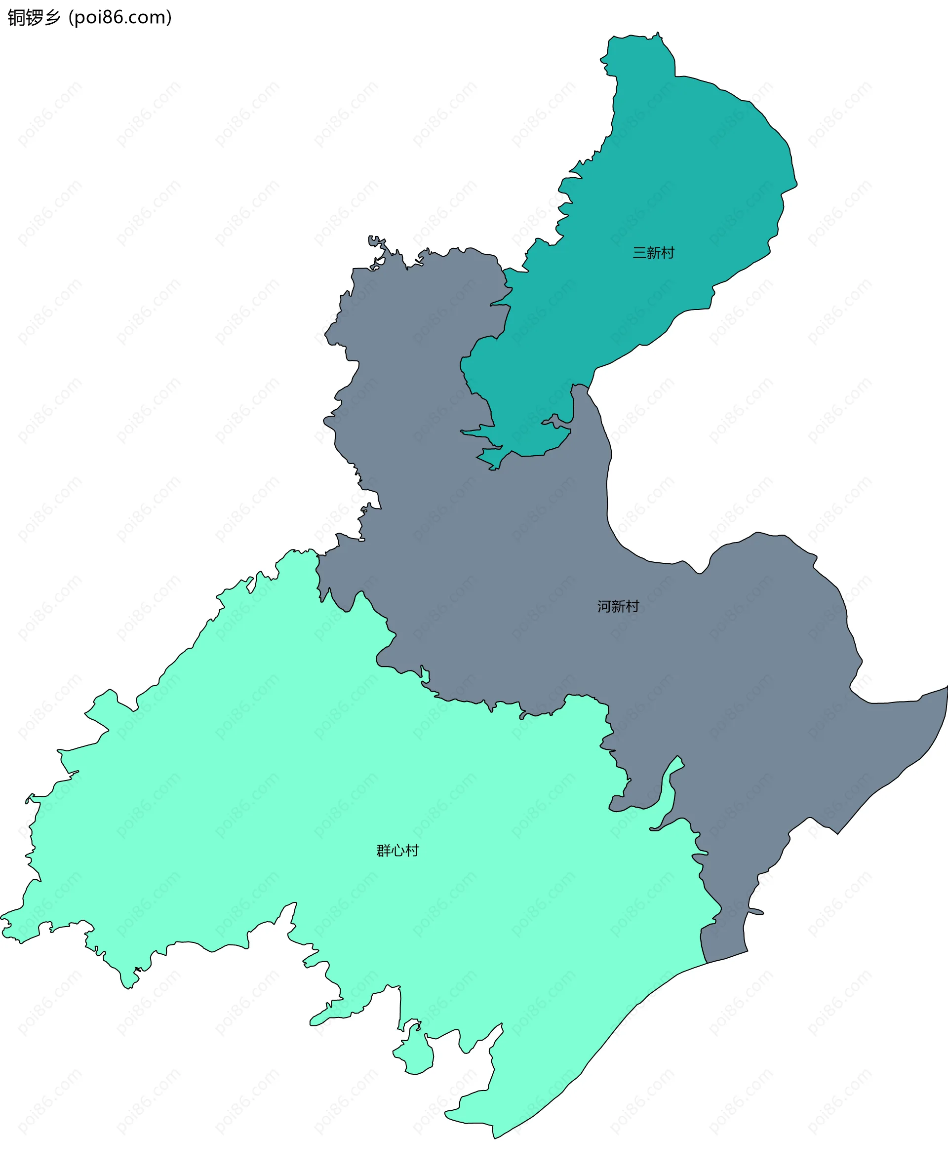 铜锣乡边界地图(五级行政区划)