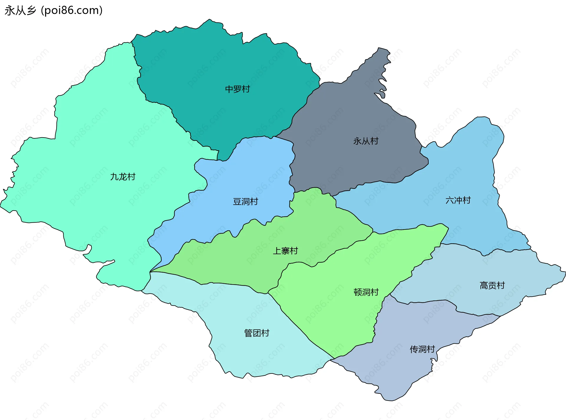 永从乡边界地图(五级行政区划)
