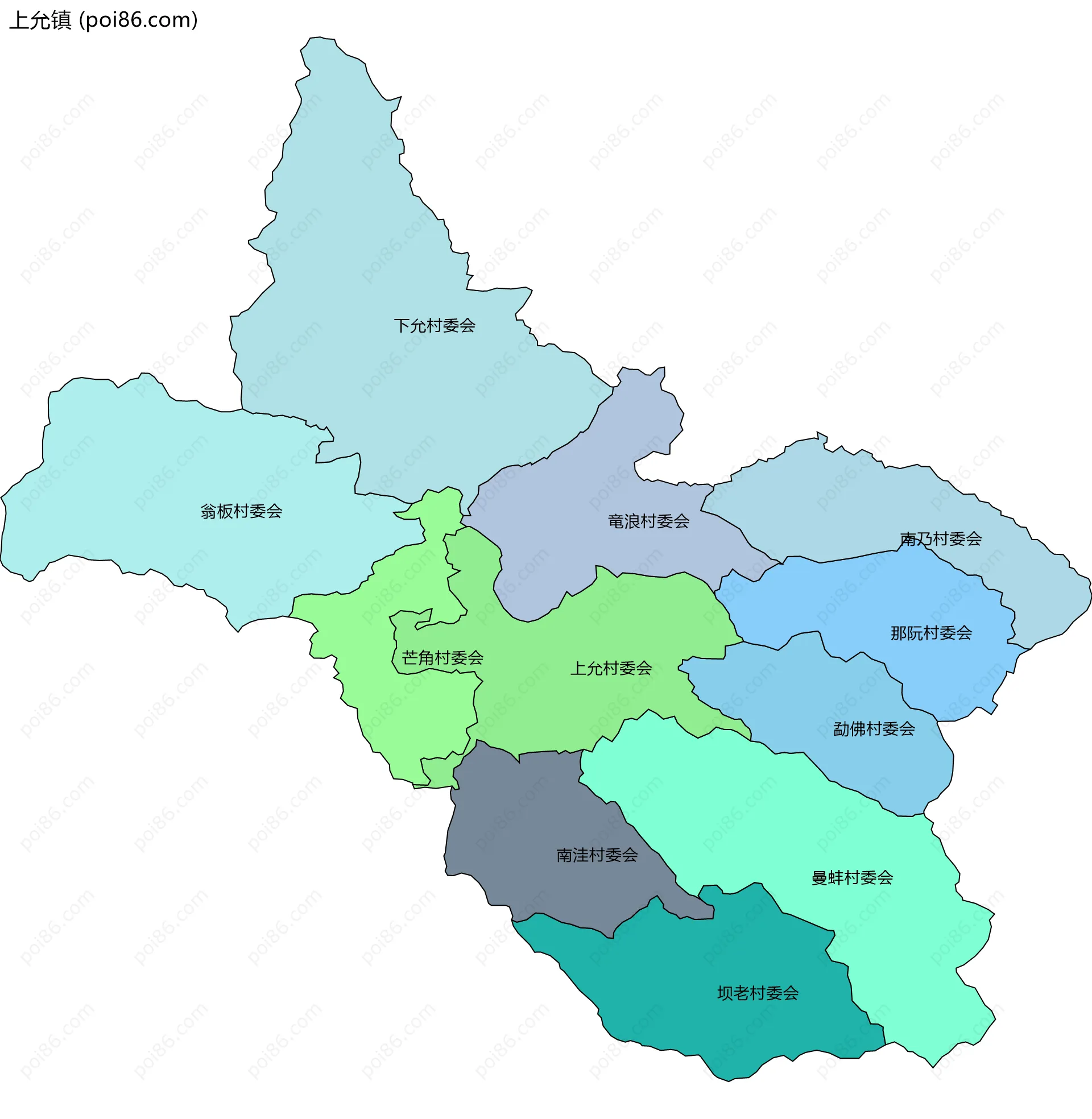 上允镇边界地图(五级行政区划)