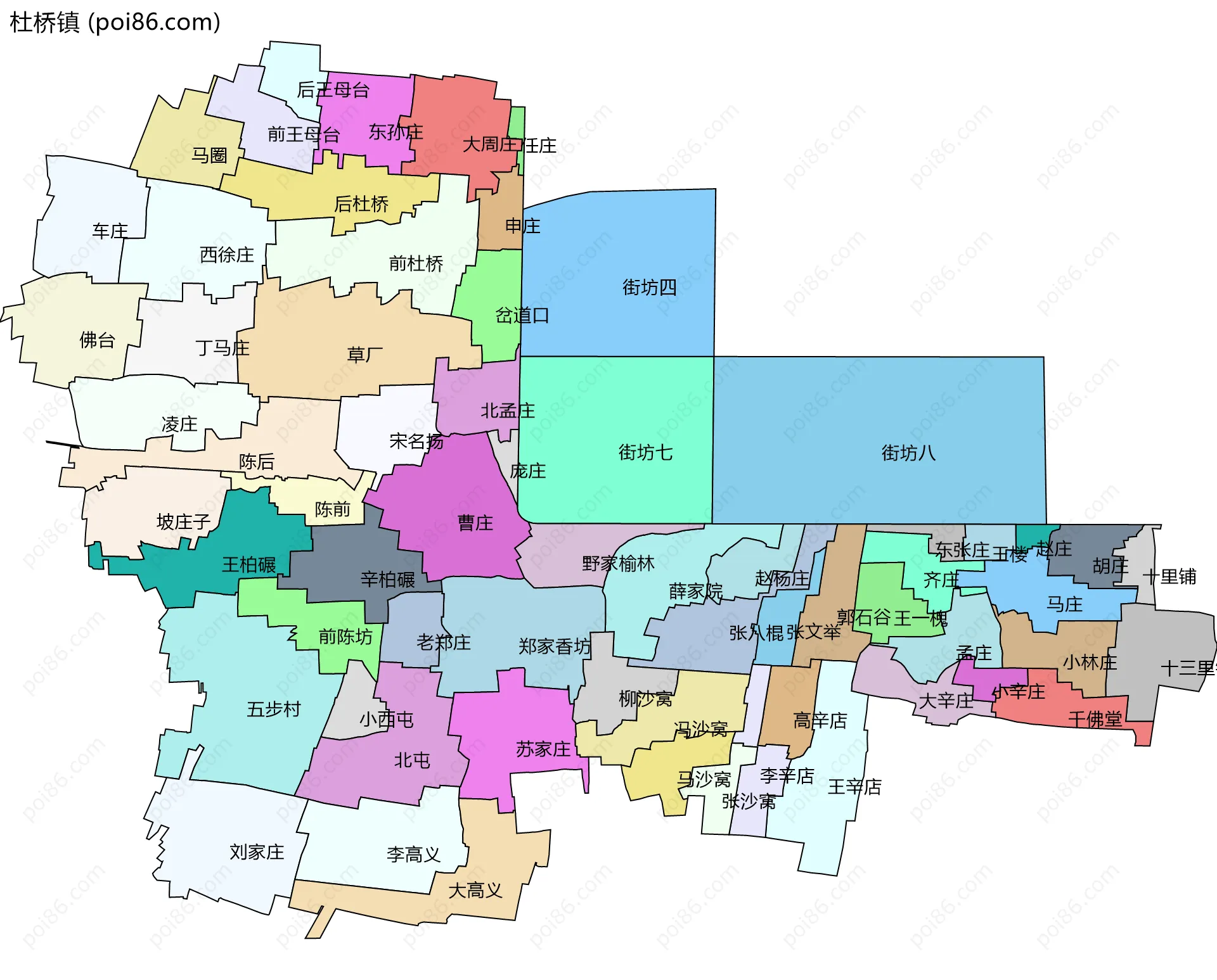 杜桥镇边界地图(五级行政区划)