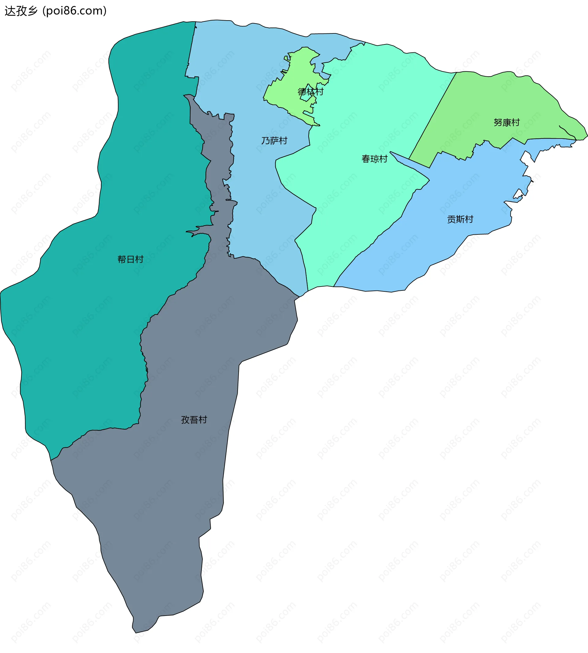 达孜乡边界地图(五级行政区划)