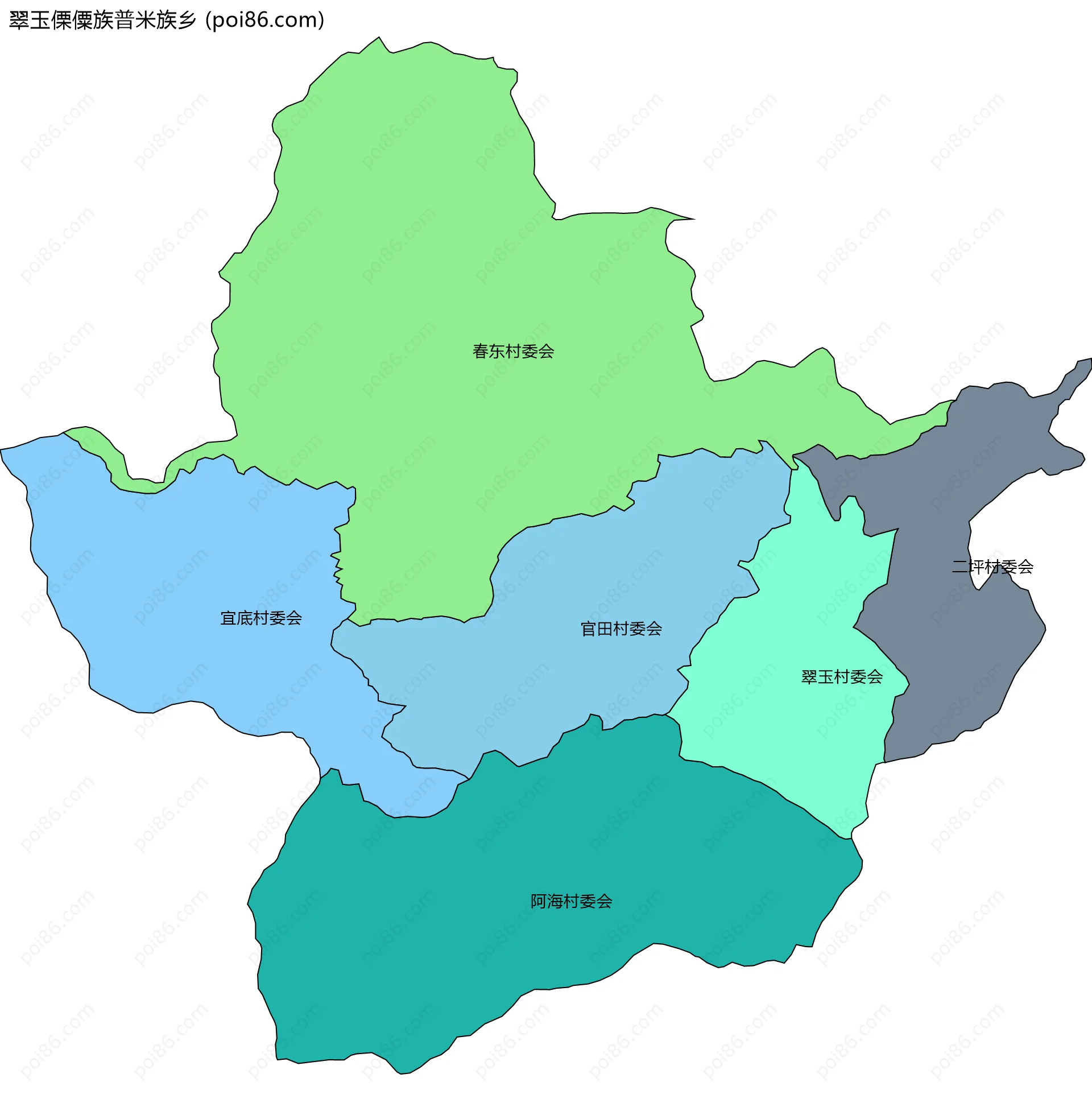 翠玉傈僳族普米族乡边界地图(五级行政区划)