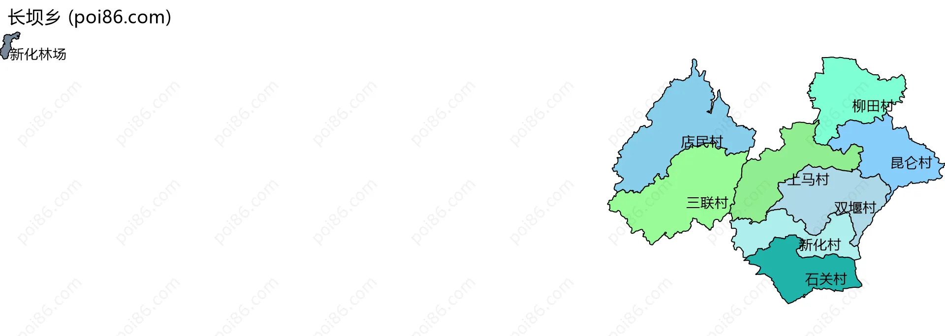 长坝乡边界地图(五级行政区划)