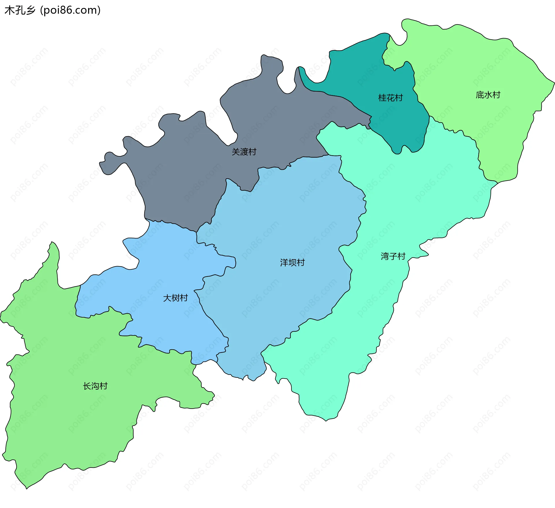 木孔乡边界地图(五级行政区划)