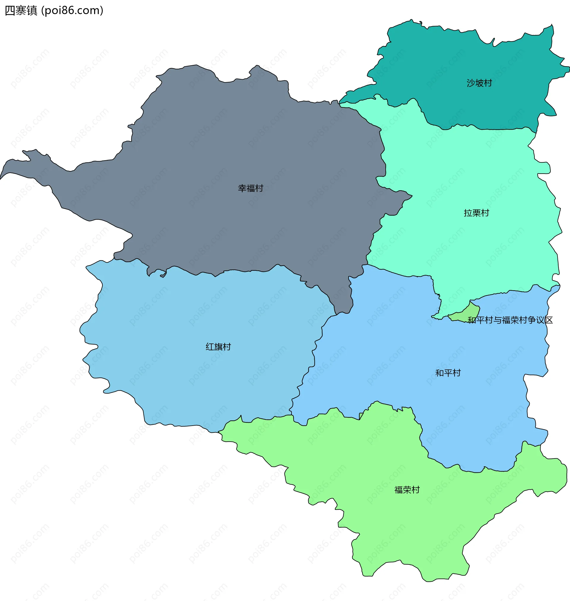 四寨镇边界地图(五级行政区划)